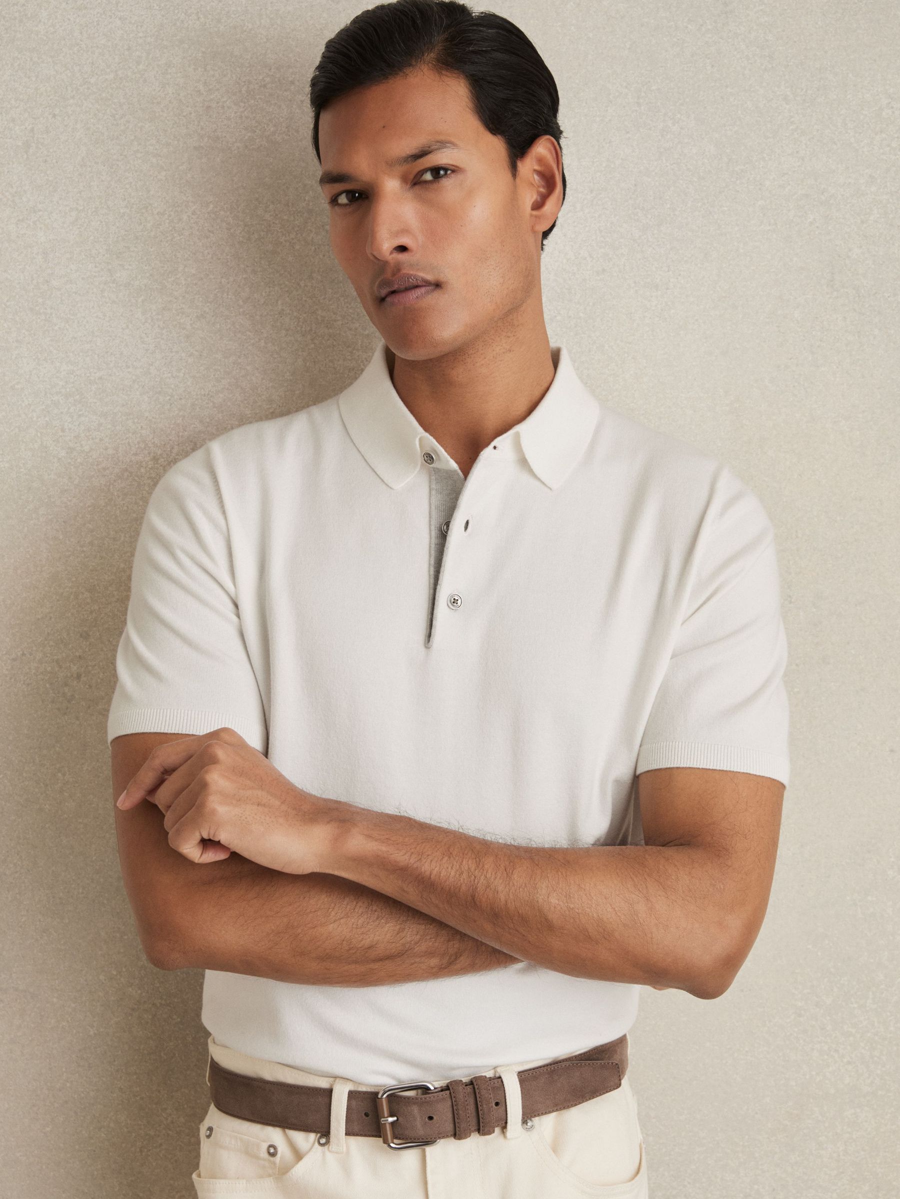Contrast Placket Polo Shirt With Cotton in White (AM9070) | US$110