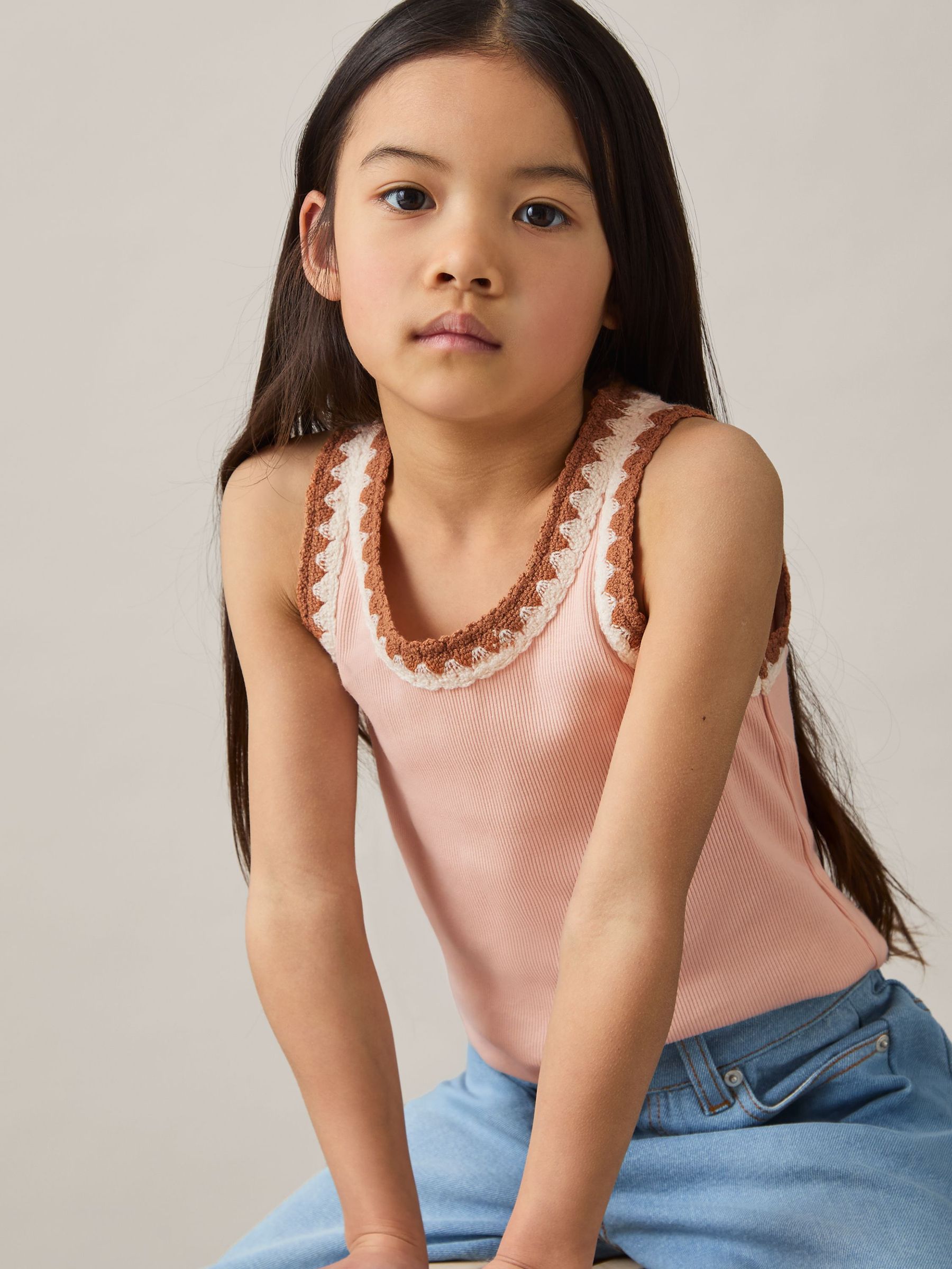 Cotton Crochet-Trim Vest in Pink (AM9730) | €25