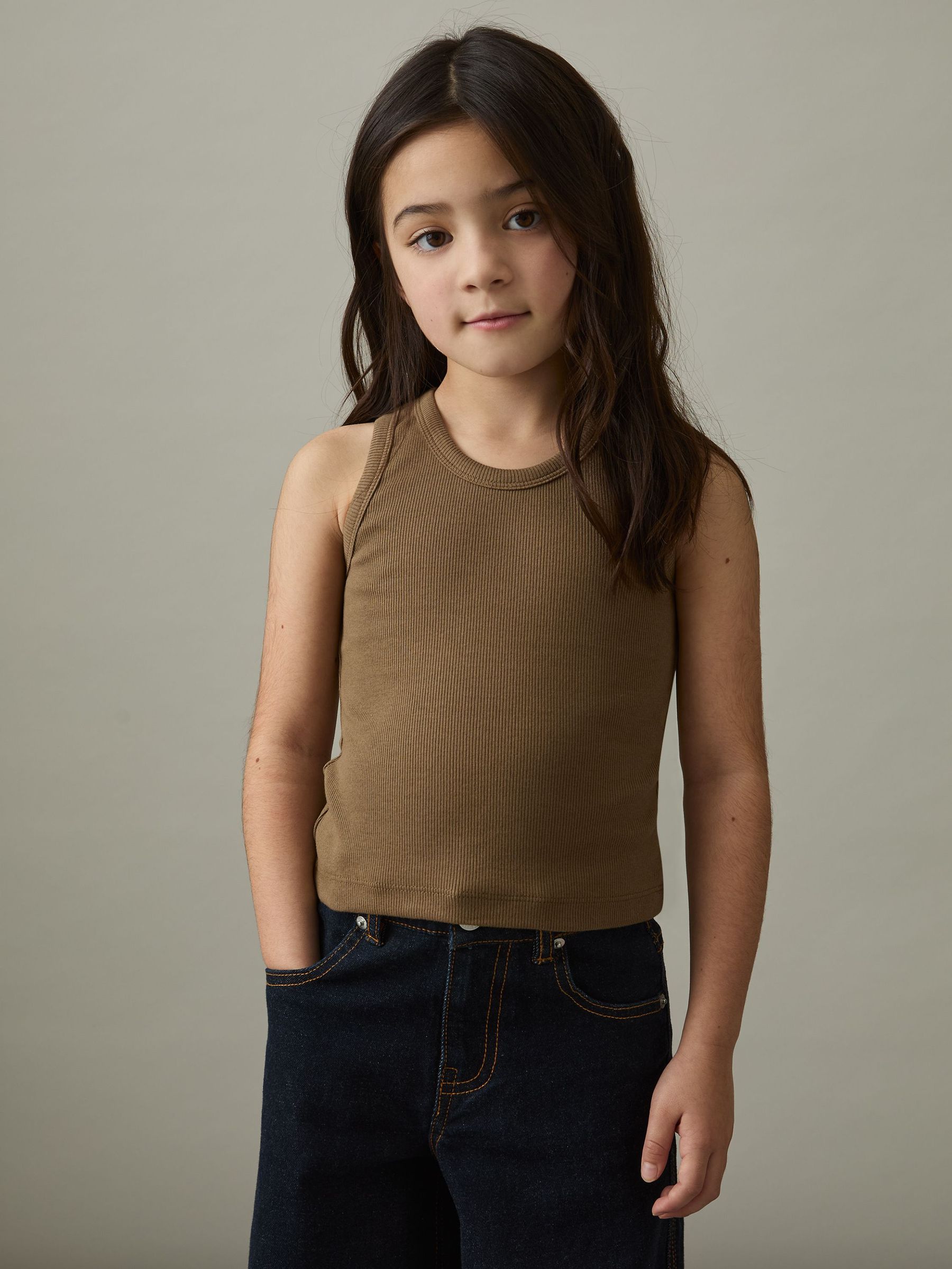 Cotton Blend Ribbed Vest in Khaki (AN1094) | €10