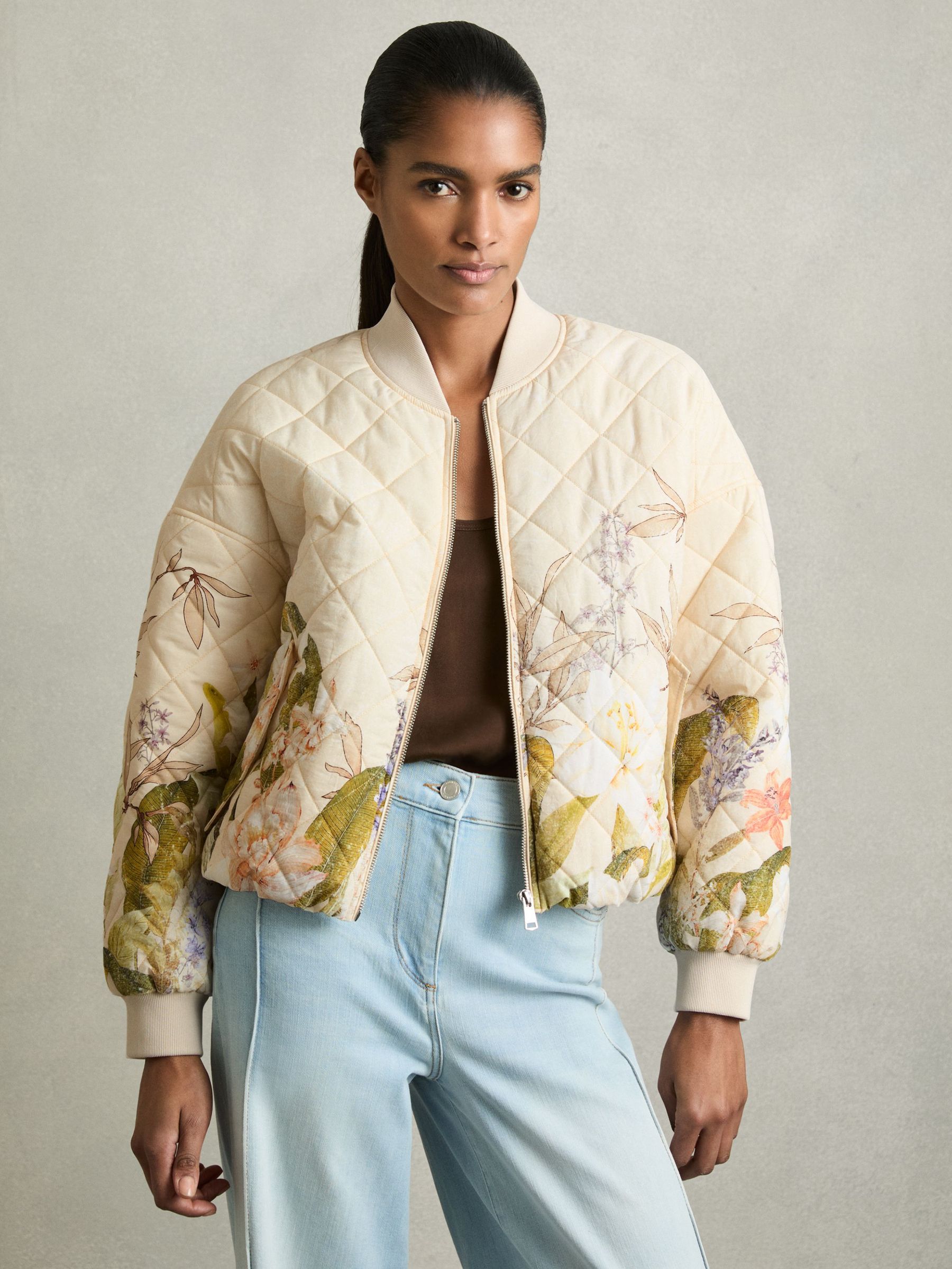 Quilted Printed Bomber Jacket in Pink Print (AN1113) | €330