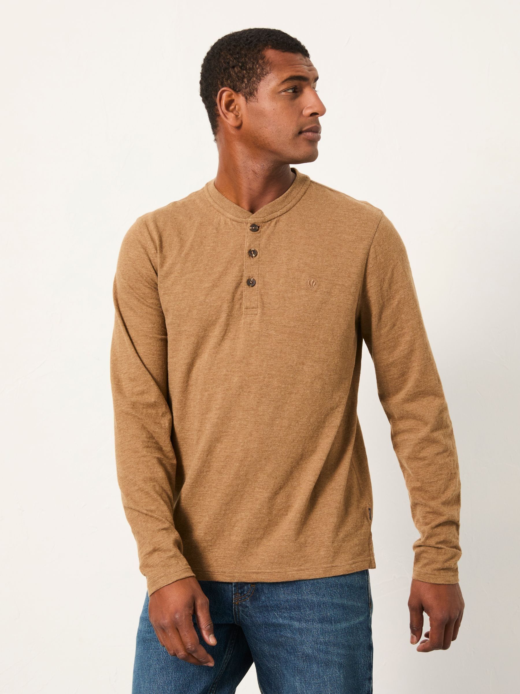 Woodside Henley Tan Brown Long Sleeve Woodside Slub Henley (AN1441) | €38.50