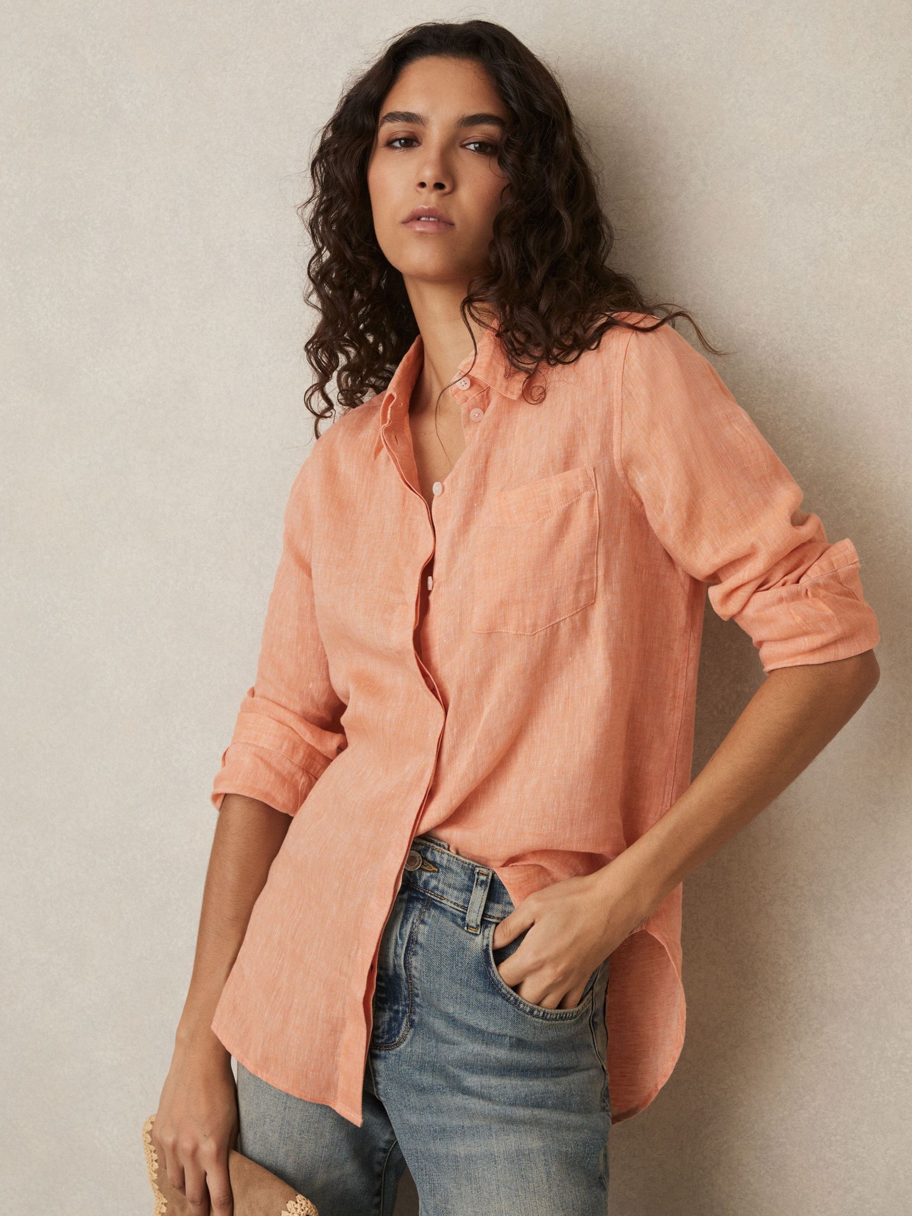 Linen Button-Through Shirt in Orange (AN2391) | US$160