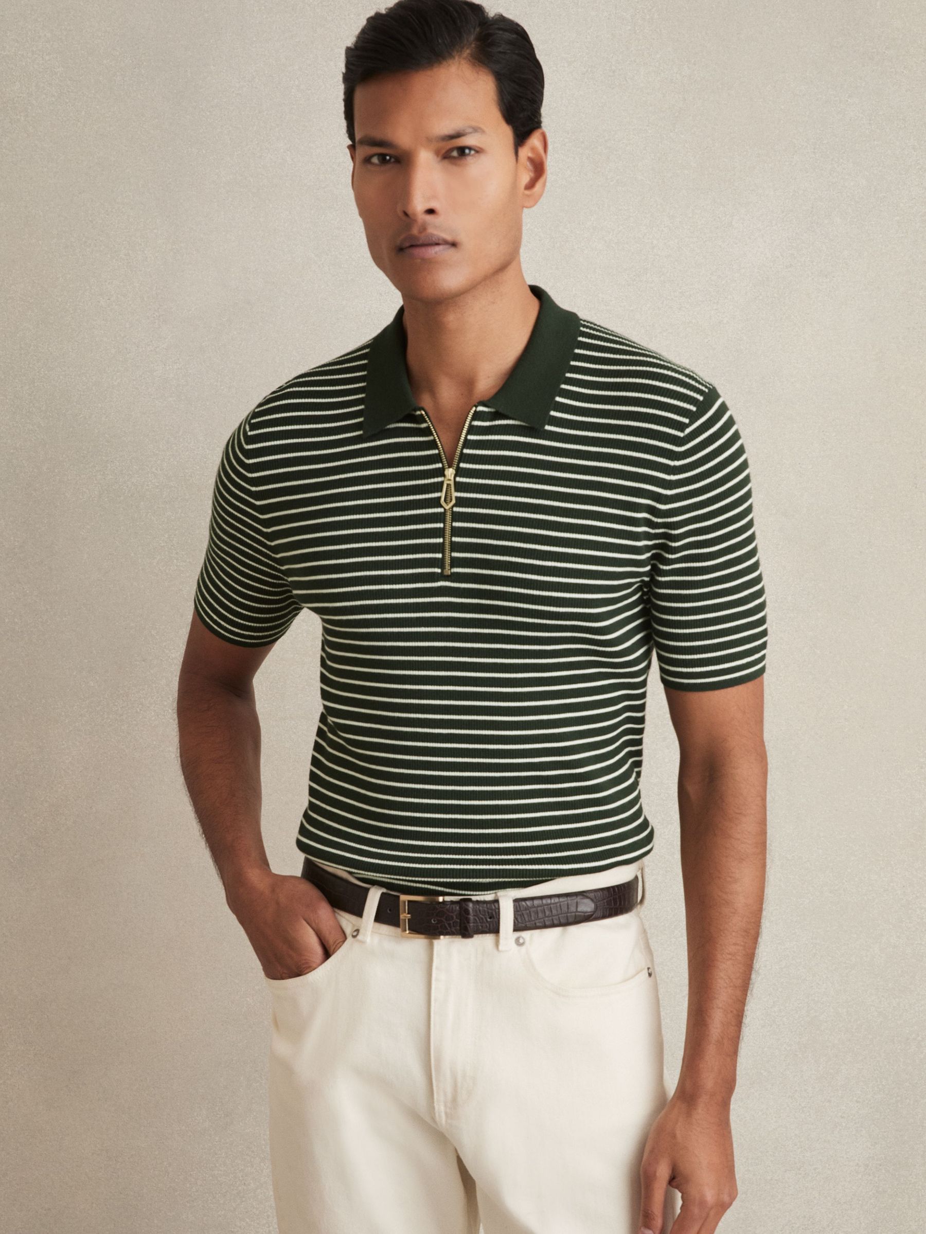 Half-Zip Stripe Polo Shirt in Forest Green (AN2396) | €145