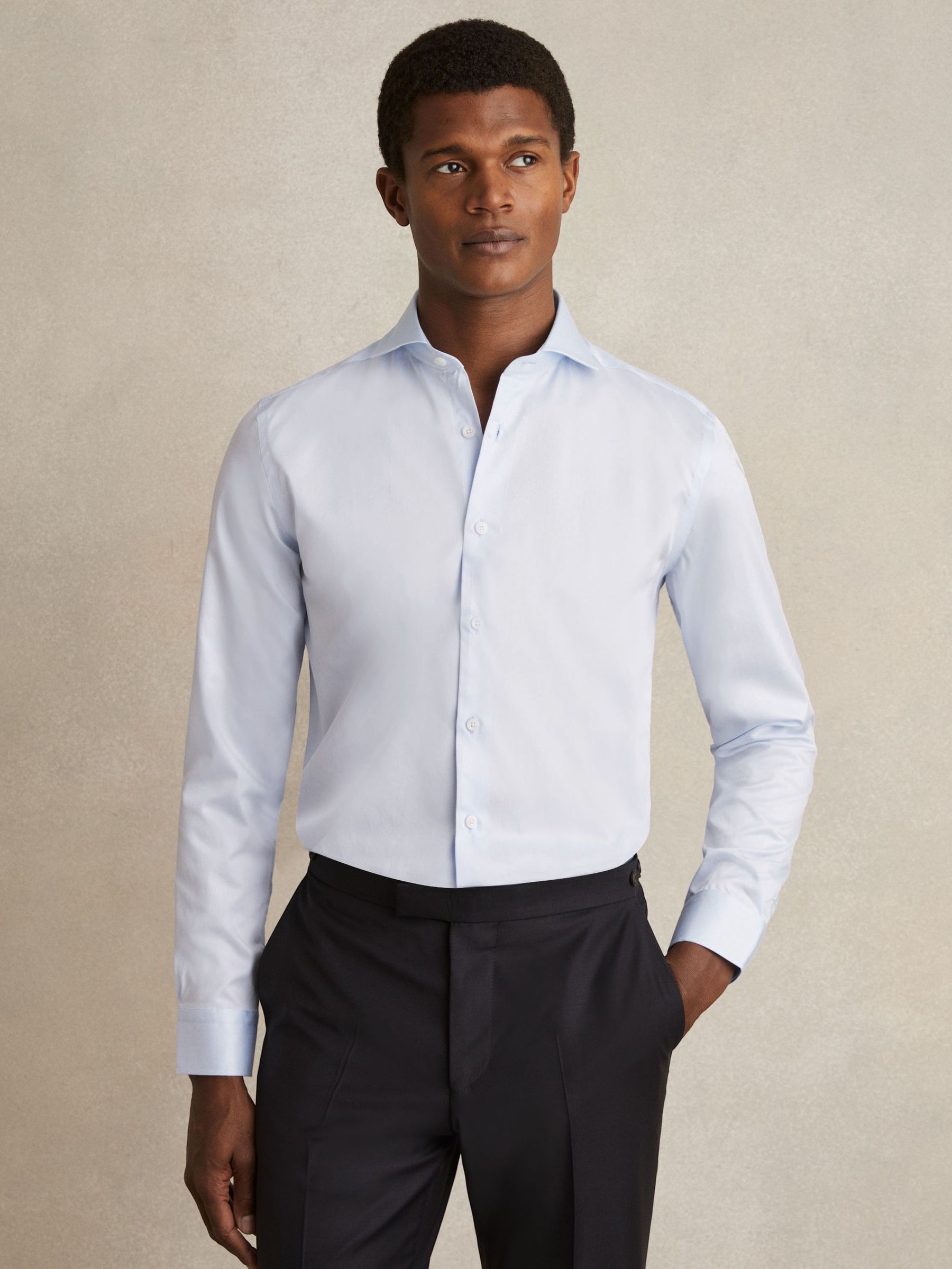 Cotton-Twill Two-Fold Shirt in Soft Blue (AN2397) | US$145