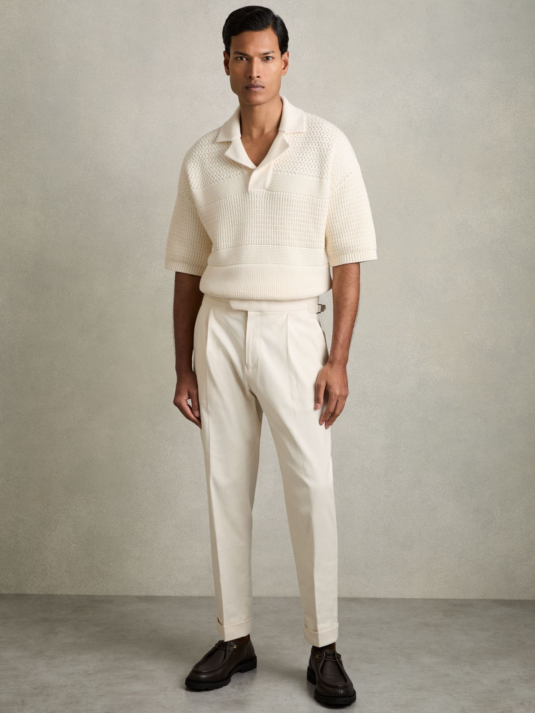 Cotton Textured-Knit Polo Shirt in Off White (AN2399) | US$225