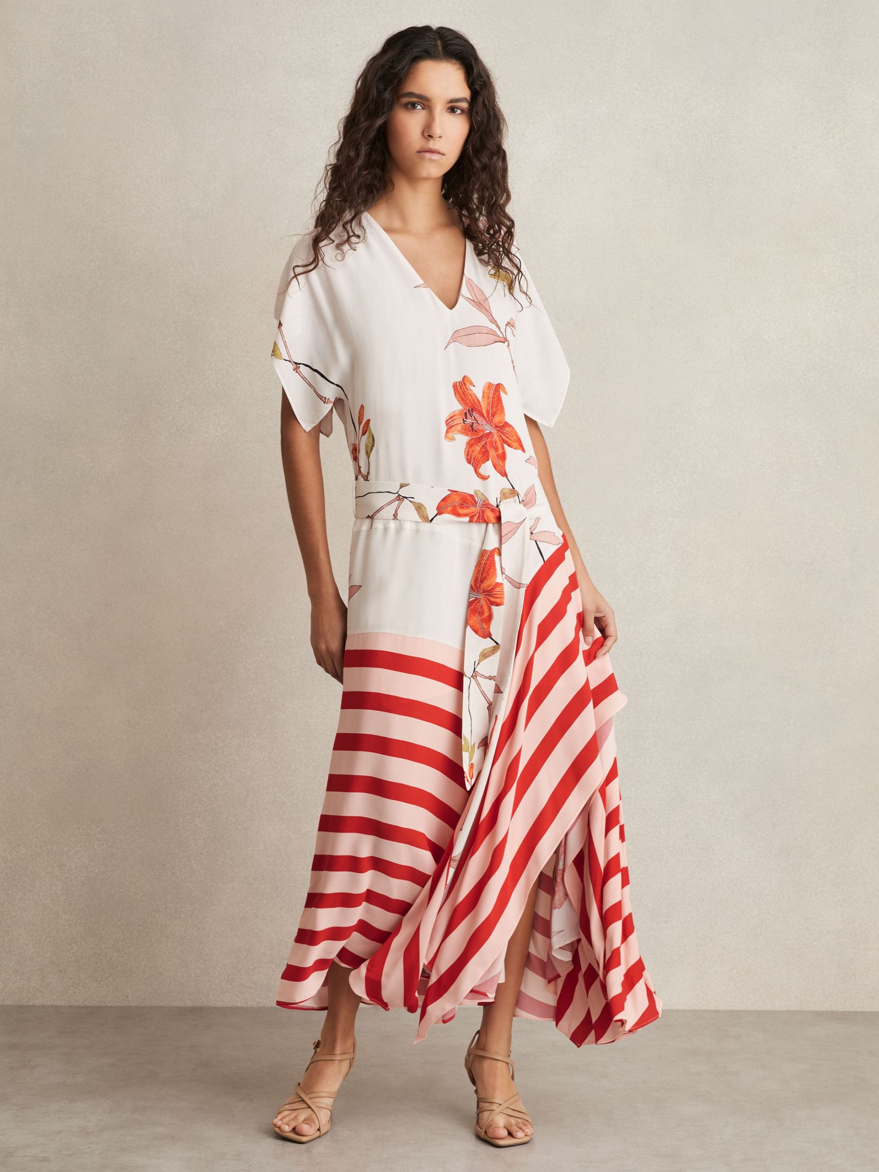 Floral Stripe-Print Maxi Dress in Ivory/Red (AN2400) | €345