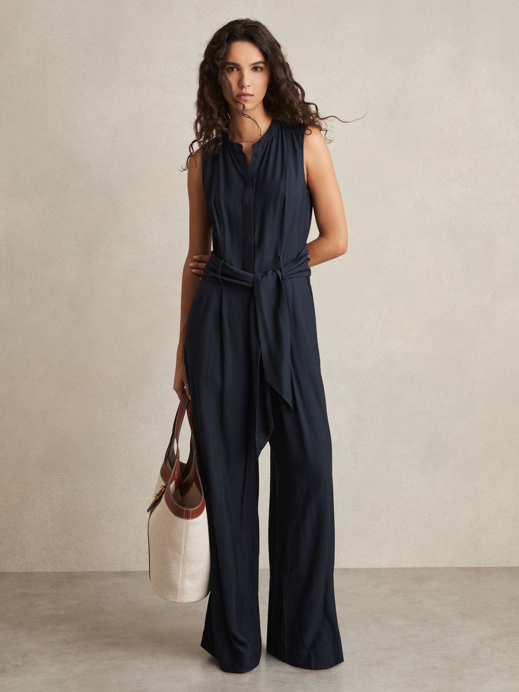 Wide-Leg Belted Jumpsuit in Navy (AN2412) | €195