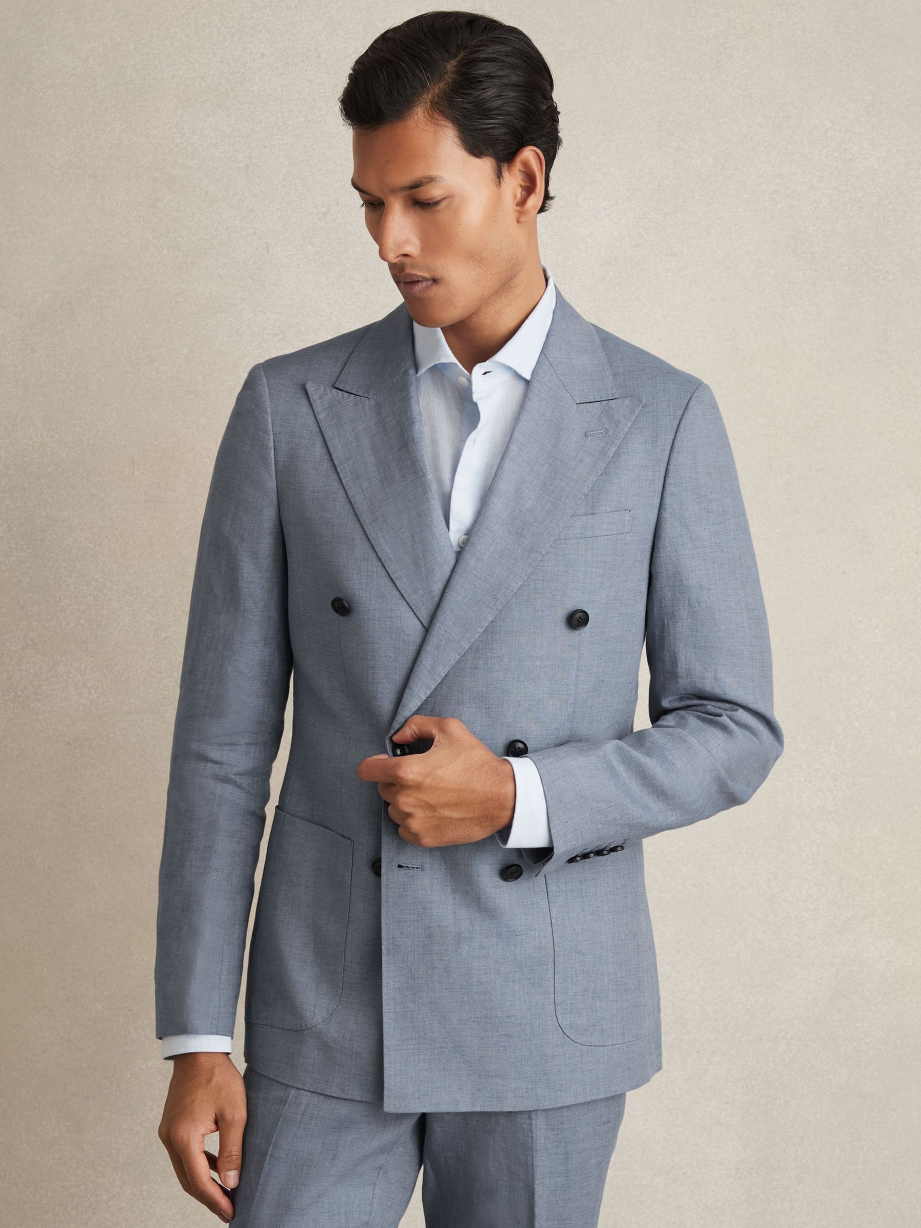 Slim-Fit Linen Double-Breasted Suit Blazer in Airforce Blue (AN3470) | €470