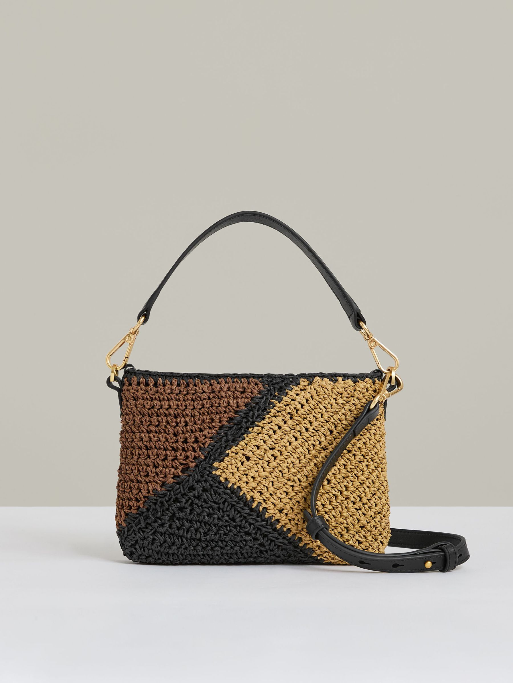 Raffia Colour-Block Cross-Body Bag in Tan (AN3985) | €195