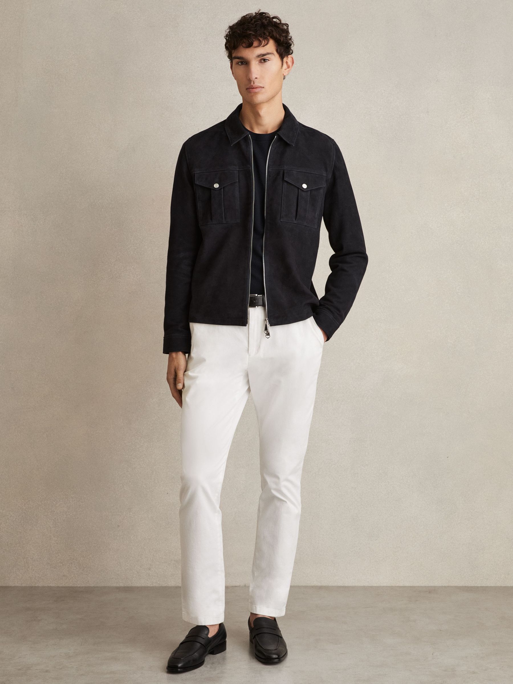 Suede Zip-Through Shirt Jacket in Navy (AN3990) | $655