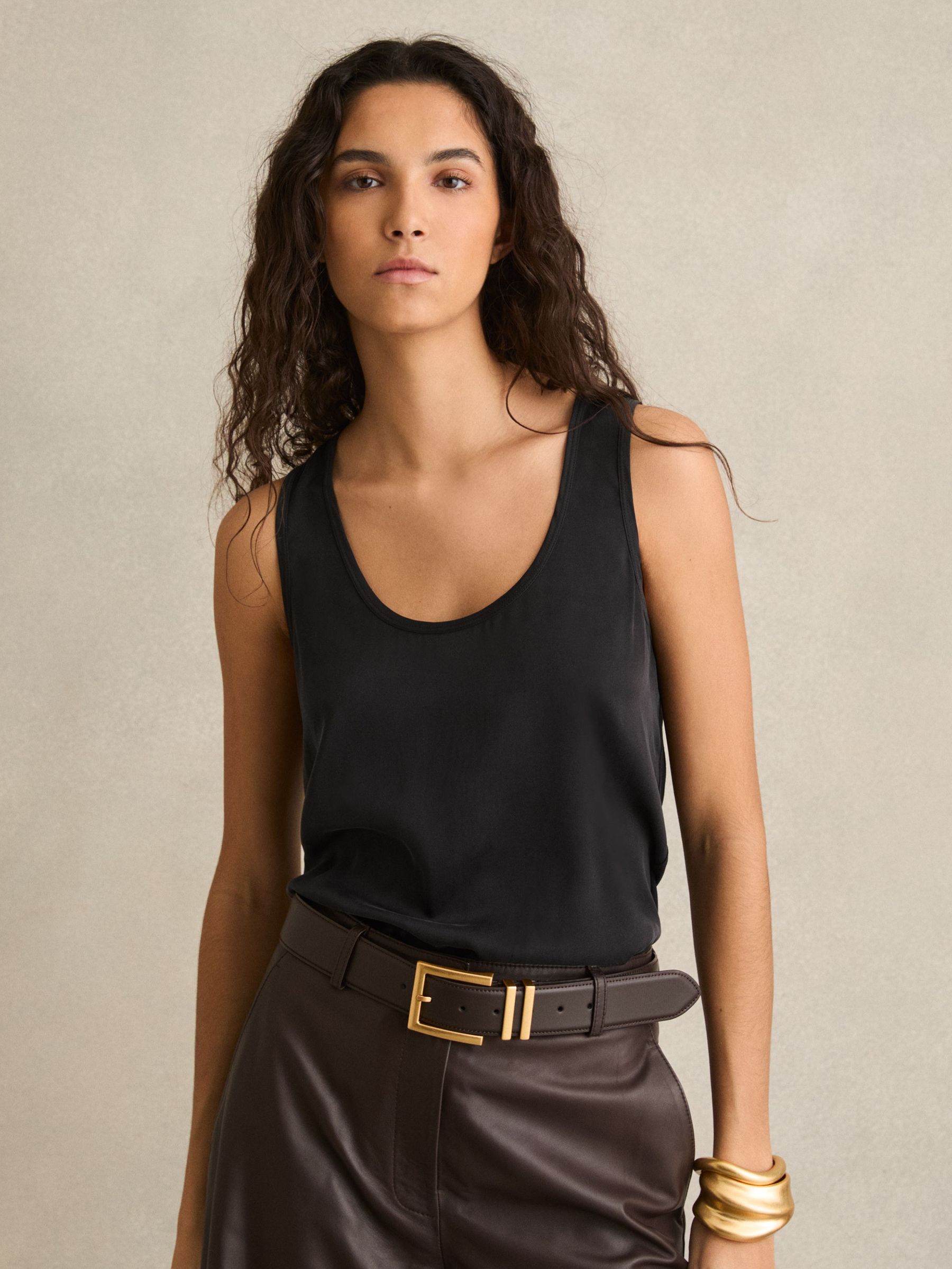 Silk-Front Cami Top in Black (AN3993) | US$145