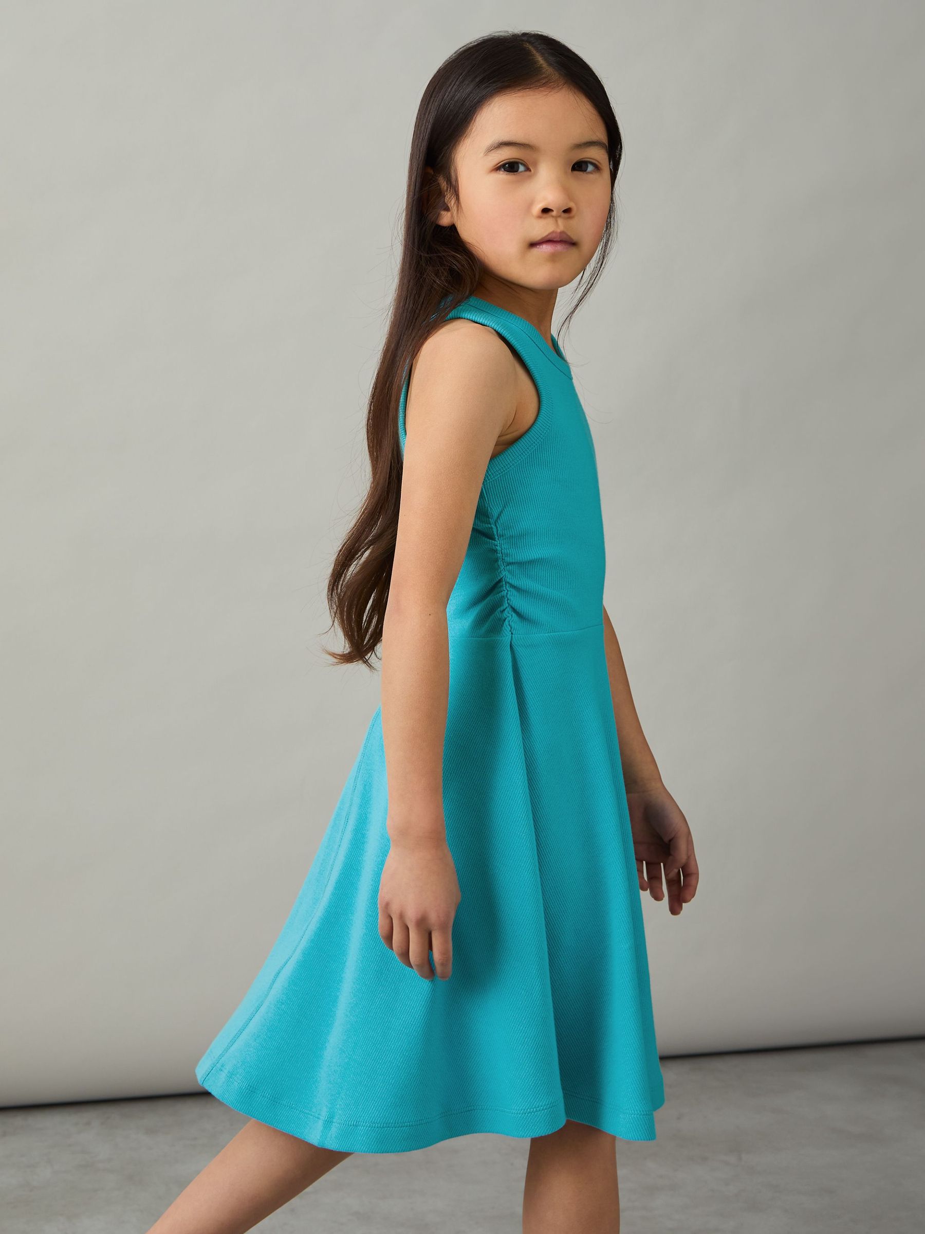 Jersey Ruched Skater Dress in Teal (AN3998) | US$40