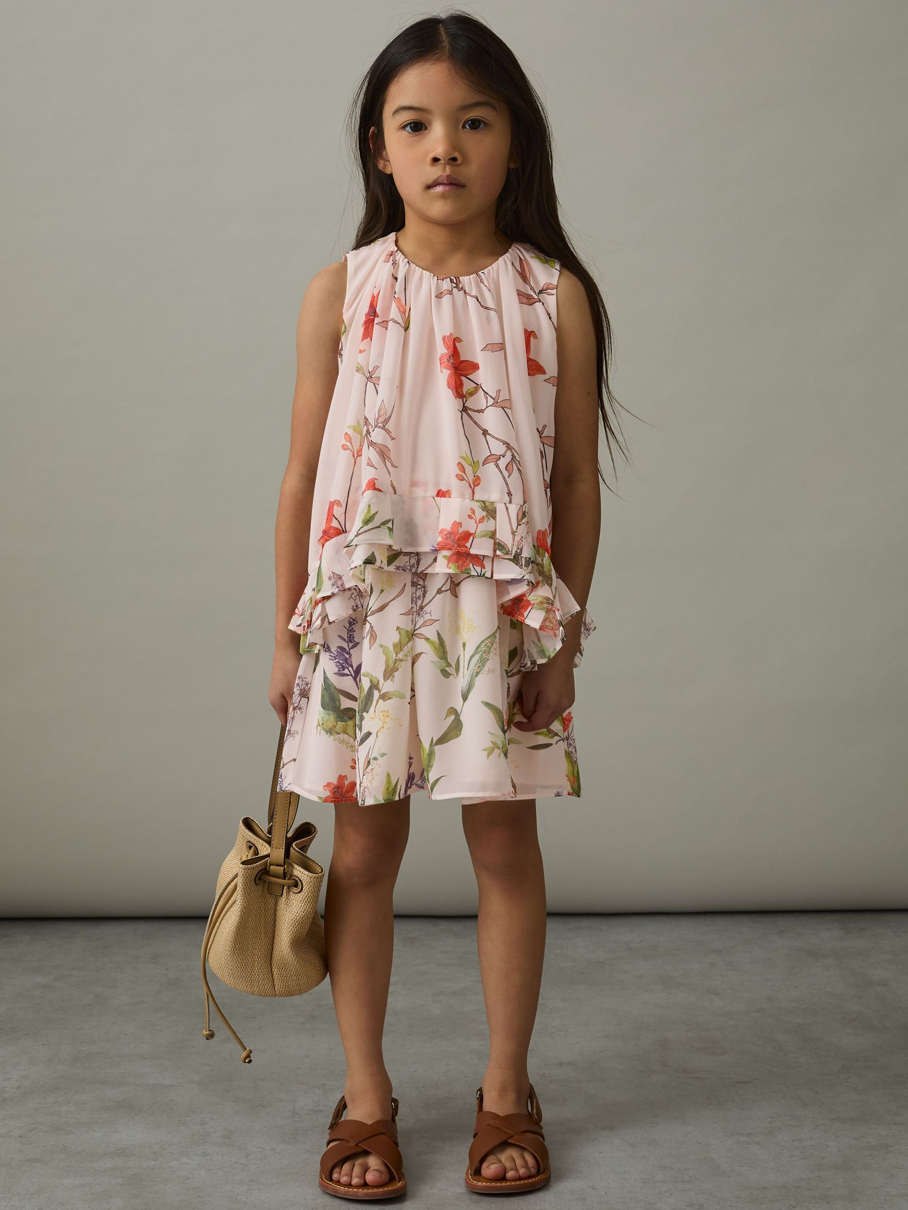 4-9 yrs Chiffon Floral-Print Tiered Dress in Pink Print (AN4002) | US$95
