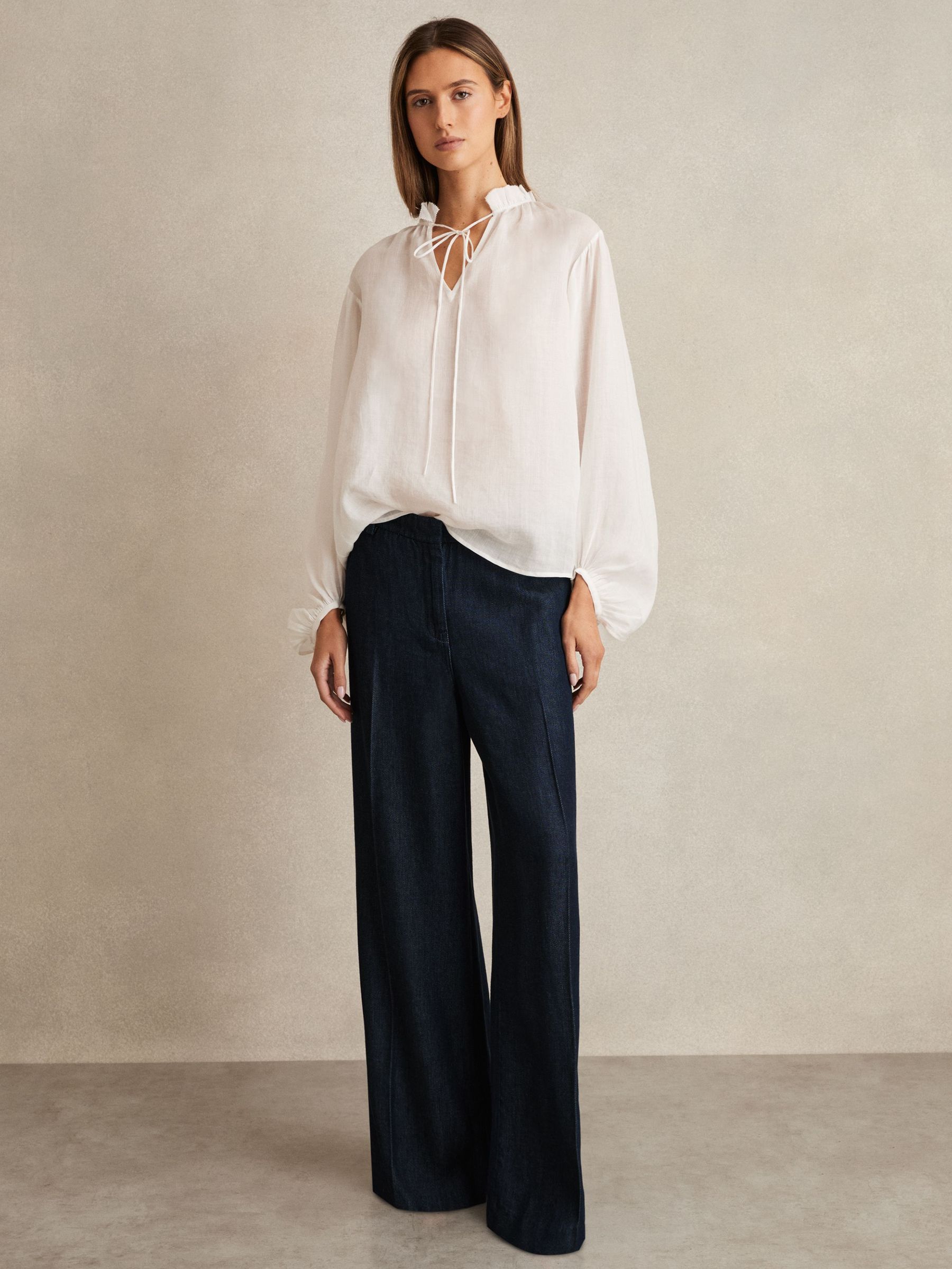 Denim-Look Wide-Leg Trousers in Dark Blue (AN4003) | $310
