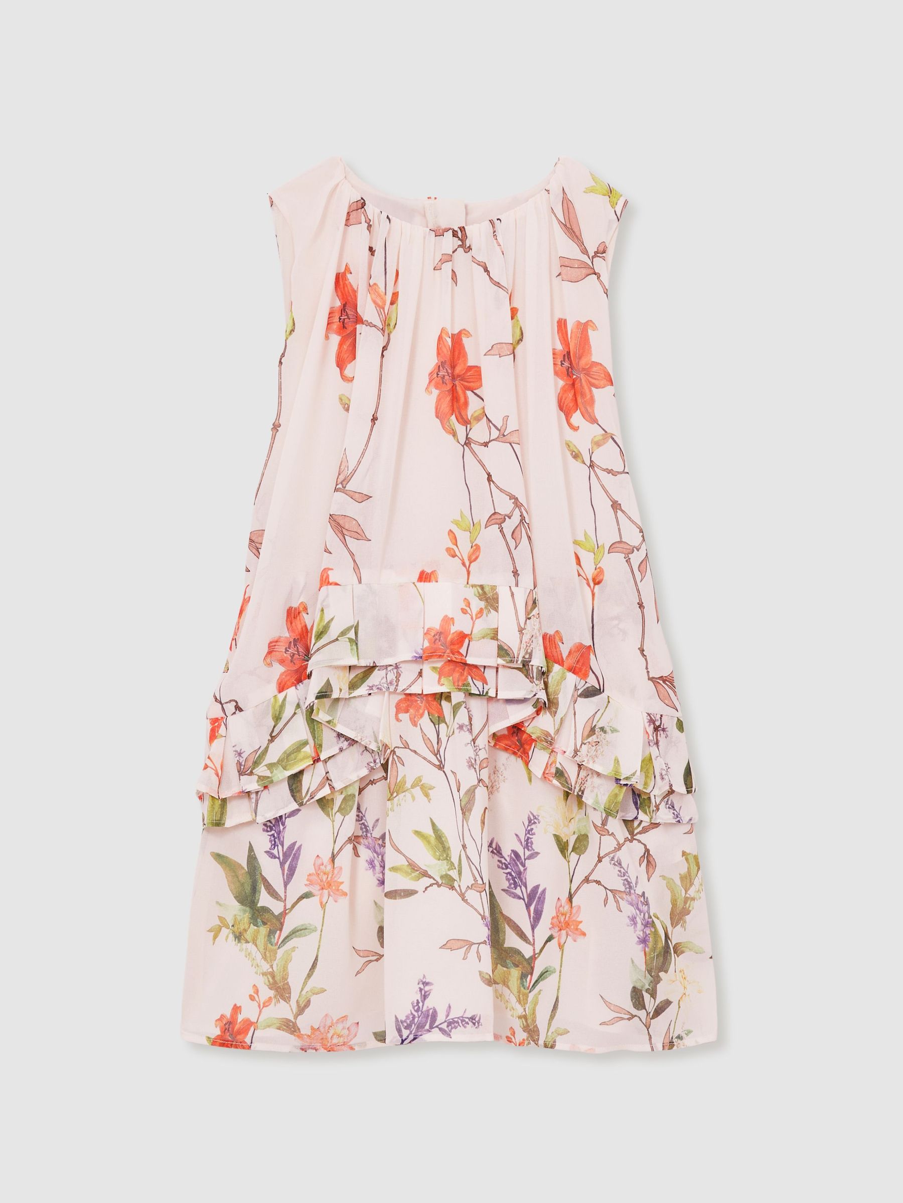 13-14 yrs Chiffon Floral-Print Tiered Dress in Pink Print (AN4011) | US$115