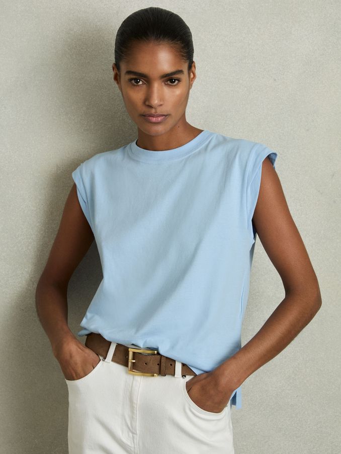 Cotton Cap Sleeve T-Shirt in Dusty Blue (AN4016) | €45