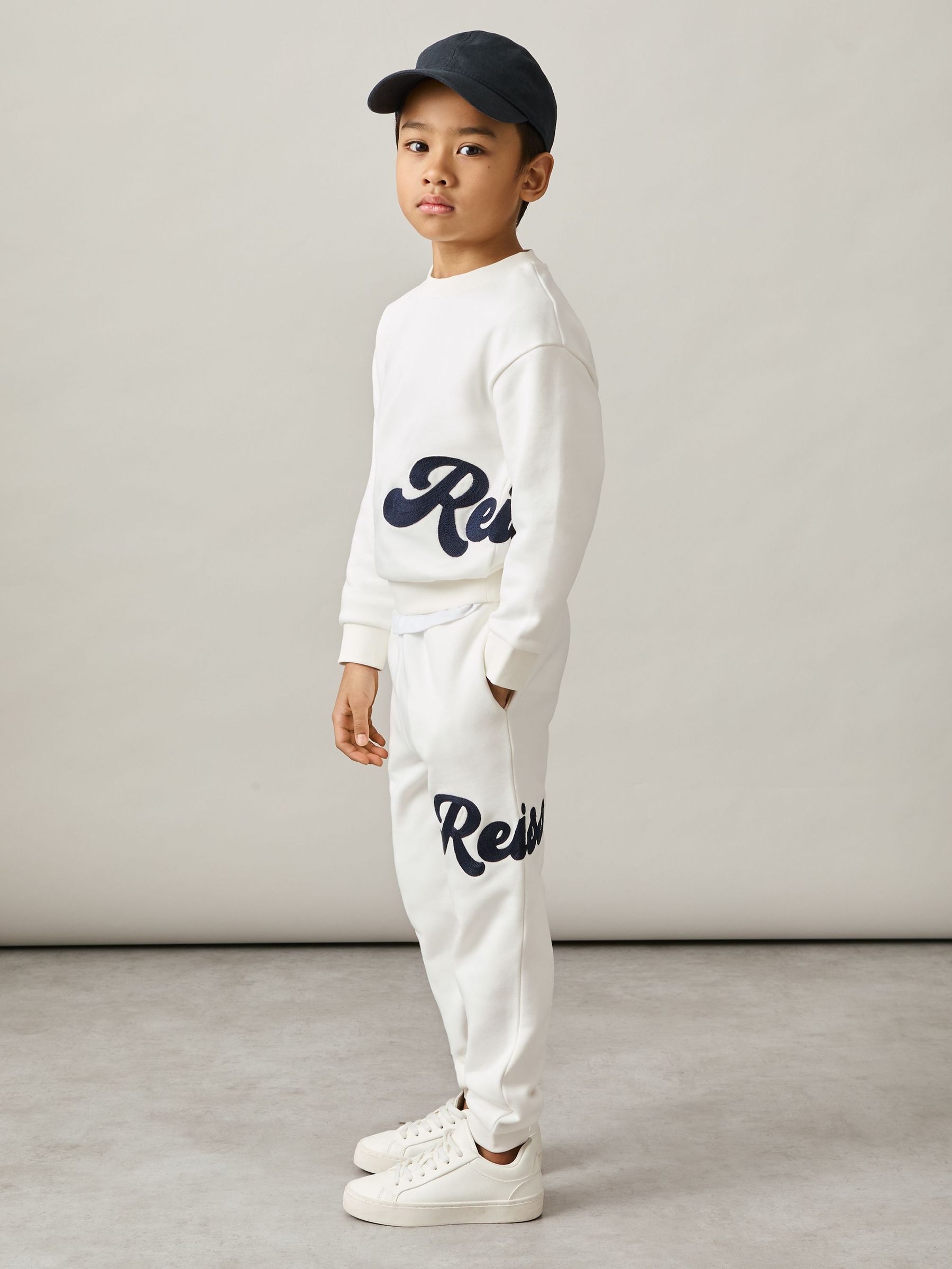 3-9 yrs Cotton-Blend Logo Script Joggers in White (AN4934) | US$55
