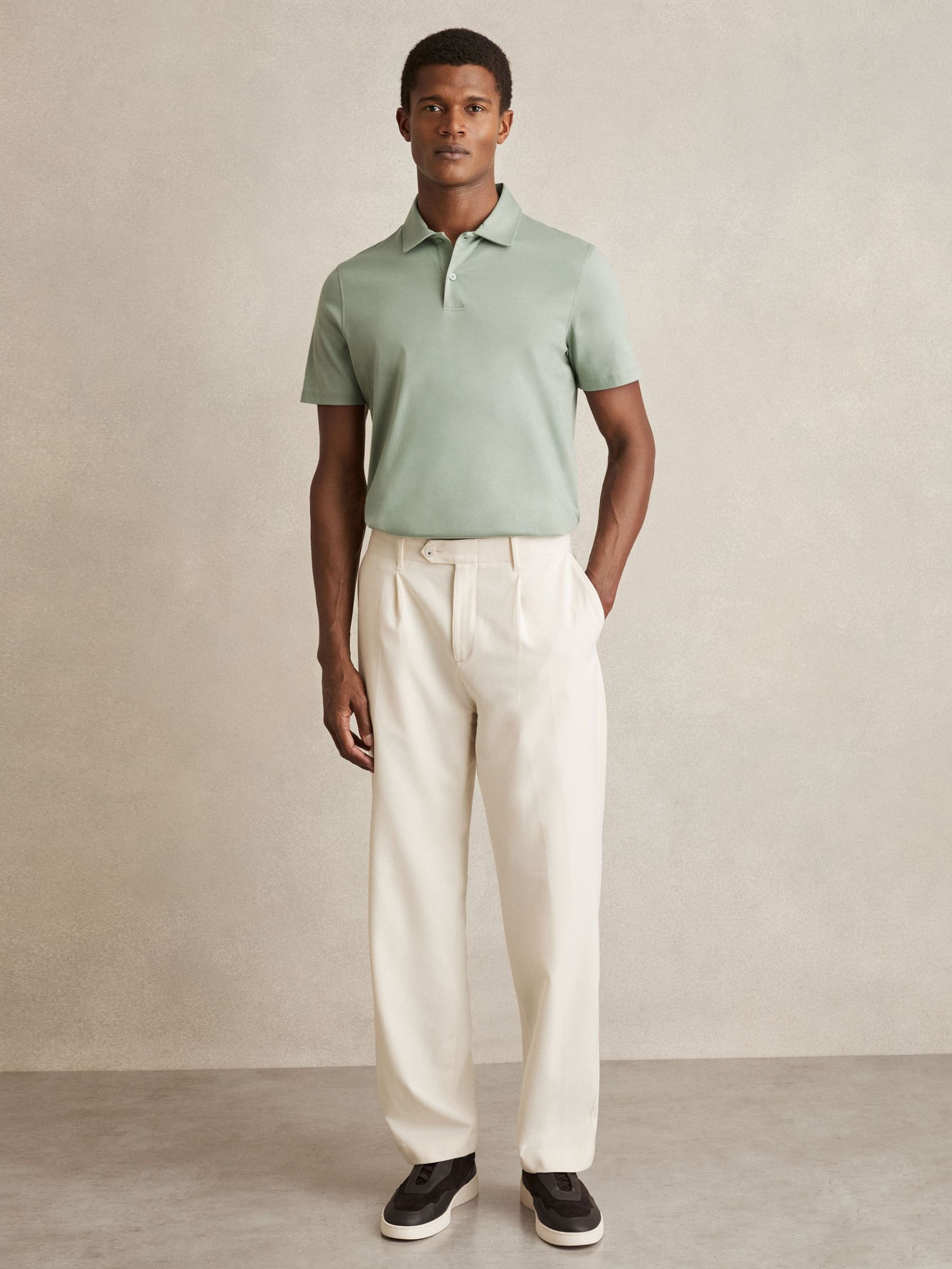 Cotton Short-Sleeve Polo Shirt in Sage (AN4941) | US$110