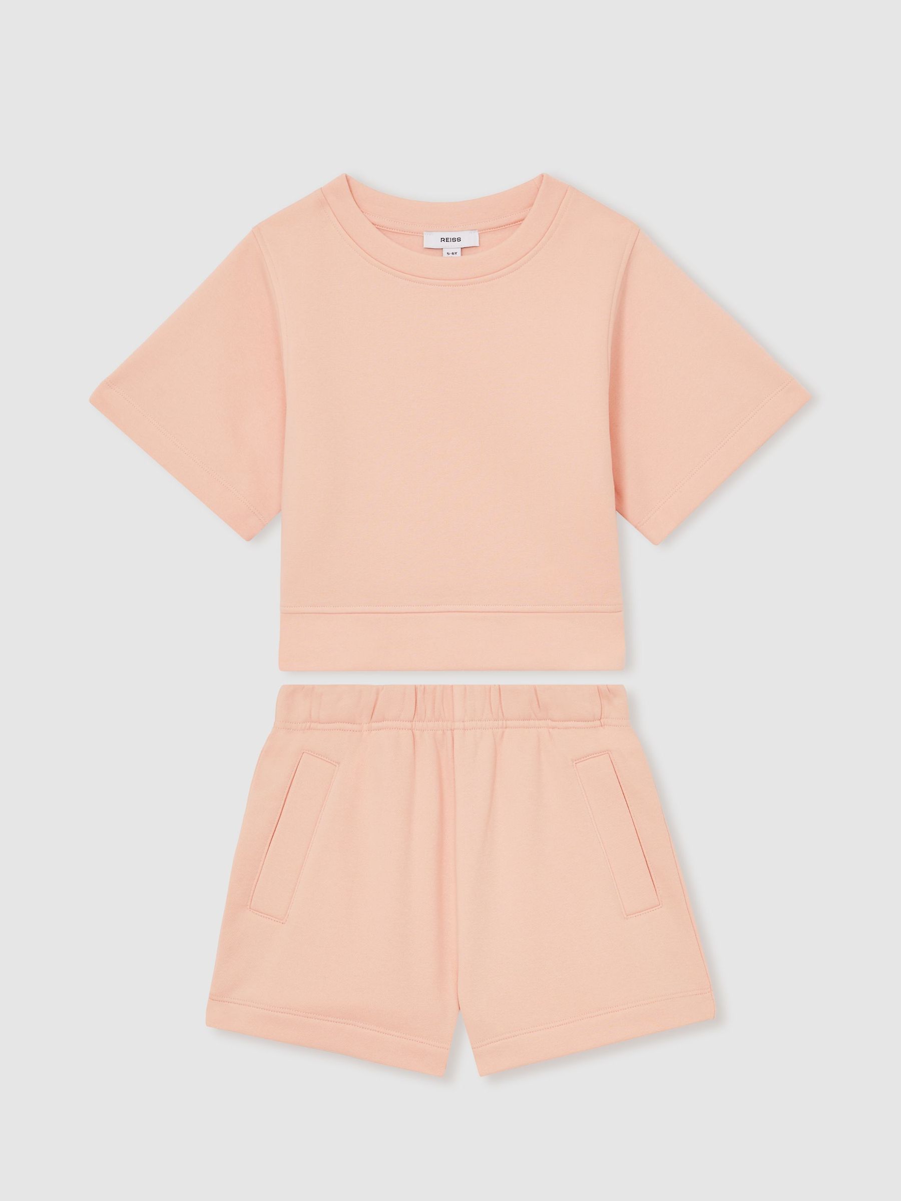 Cotton-Blend Sweatshirt And Shorts Set in Peach (AN4951) | US$55