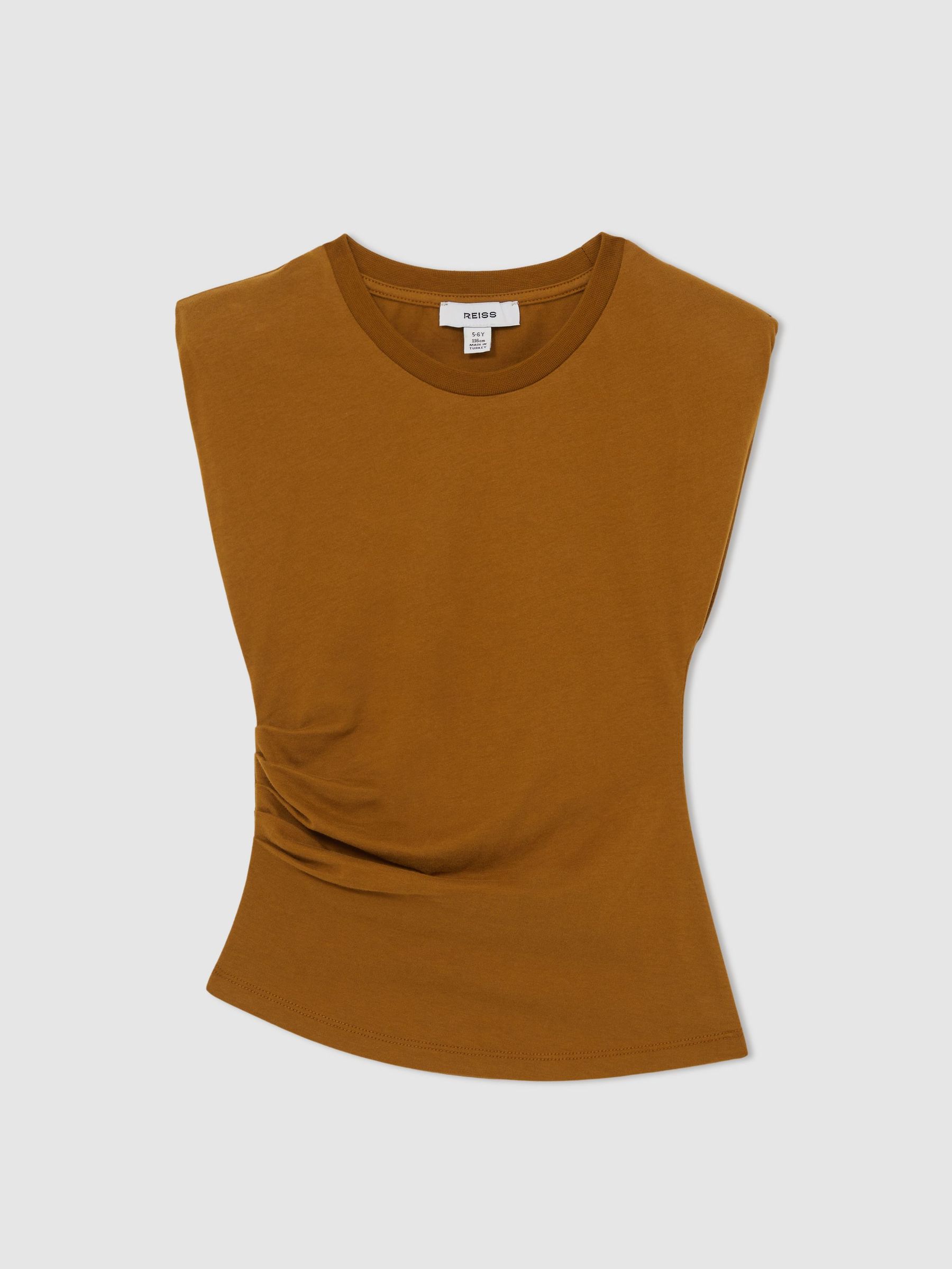 13-14 yrs Cotton Jersey Cap Sleeve Ruched Top in Tan (AN5005) | €40
