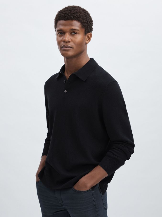 Paige Merino Wool Cotton Polo Jumper in Dark Navy (AN5557) | €345