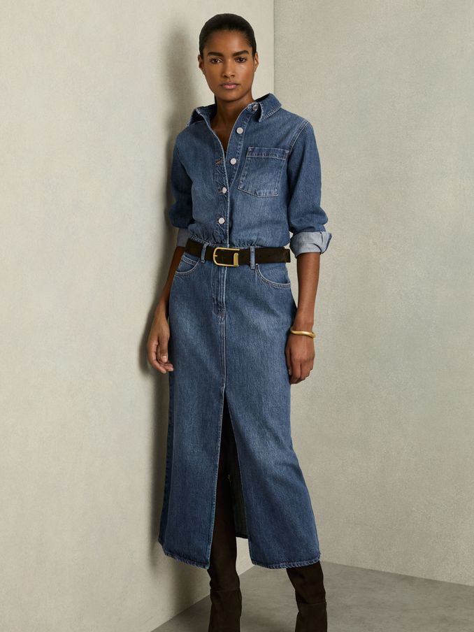 Petite Denim Button-Through Midi Dress in Indigo (AN5560) | €205