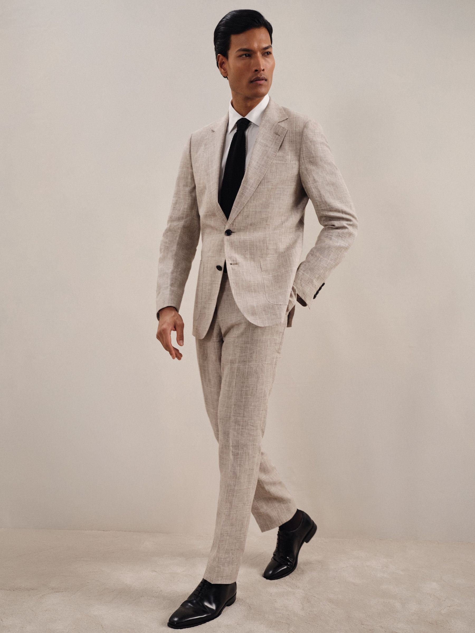 Linen Check Slim-Fit Suit Trousers in Oatmeal (AN5796) | US$285