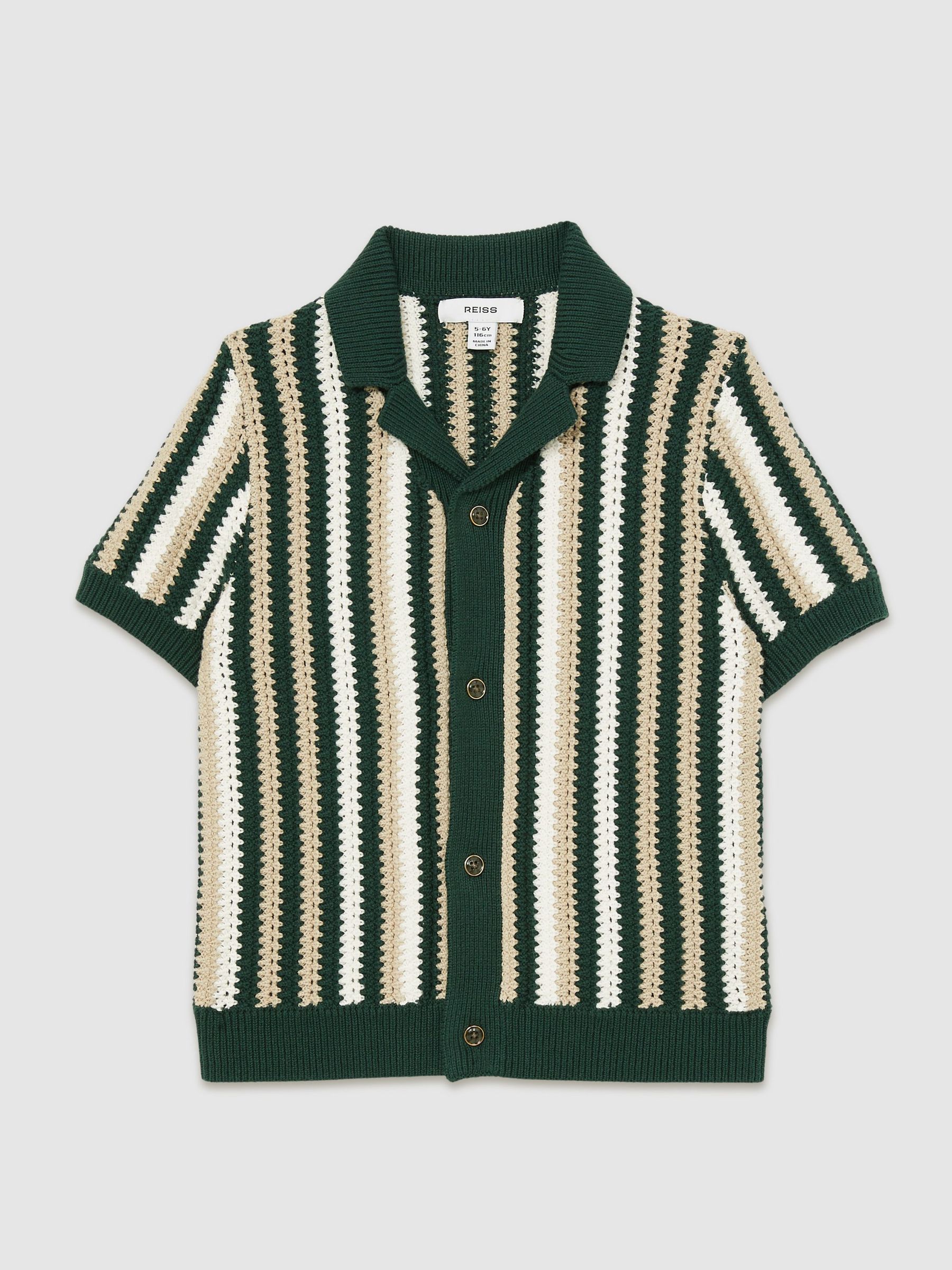13-14 yrs Cotton Crochet Stripe Cuban Shirt in Green (AN5808) | €70
