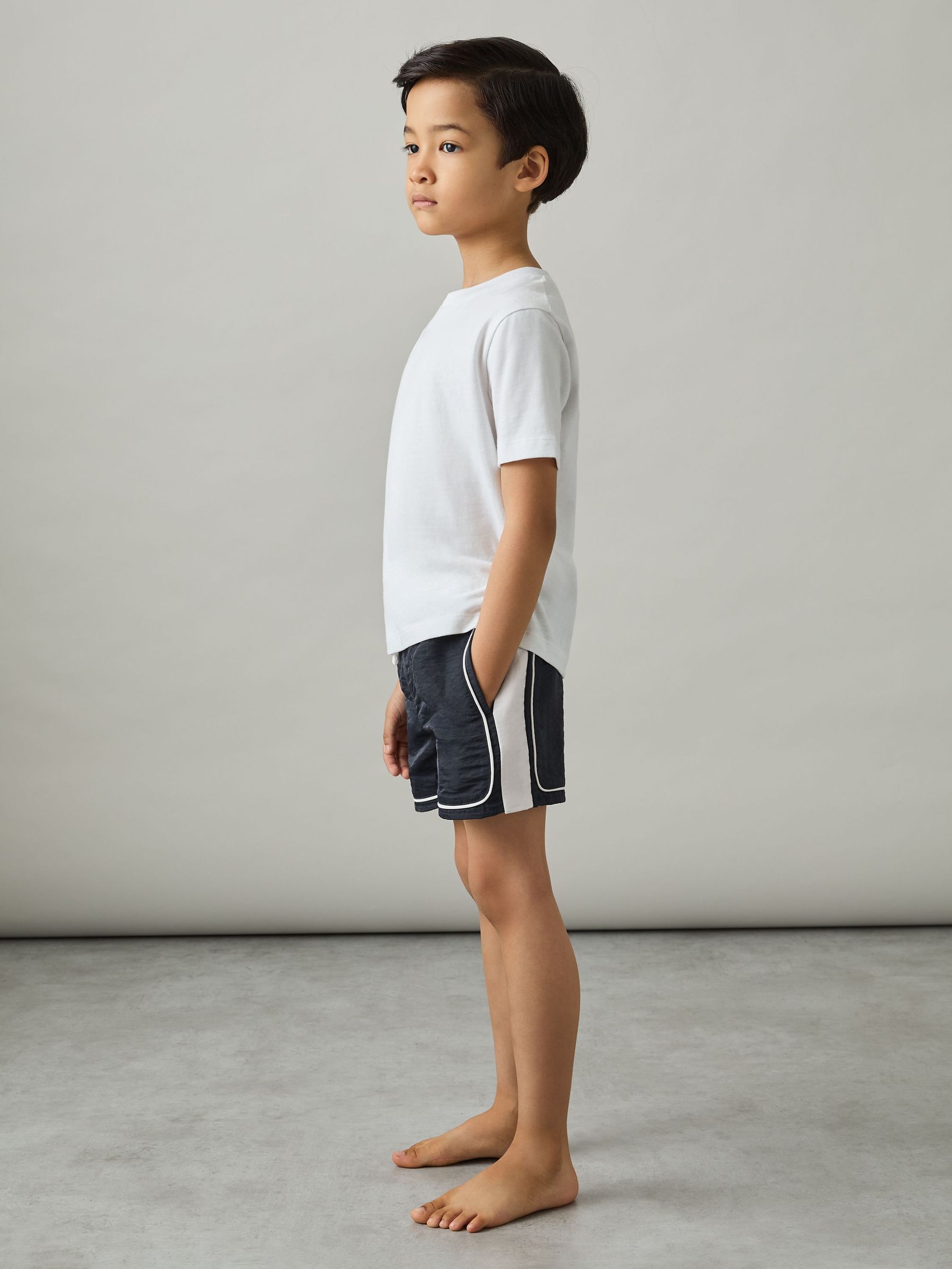 Junior Colourblock Piped Swim Shorts in Navy/White (AN5809) | US$35