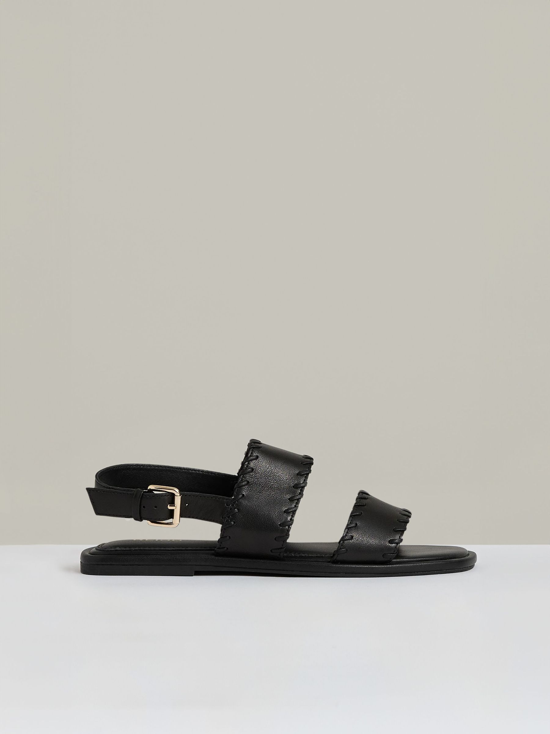 Leather Whipstitch-Trim Sandals in Black (AN6309) | US$265
