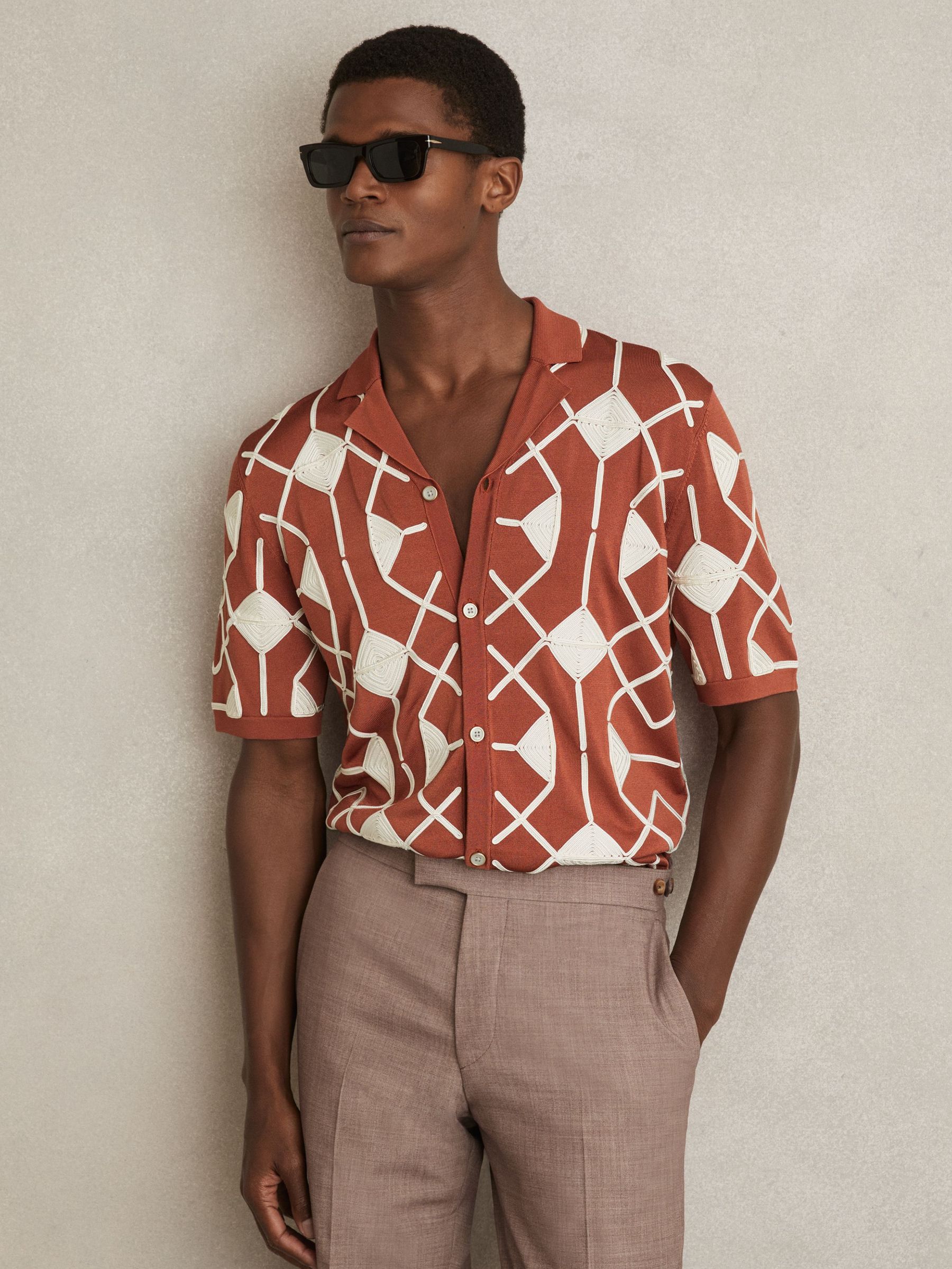 Geometric Embroidery Knit Shirt in Paprika Red (AN6315) | €195