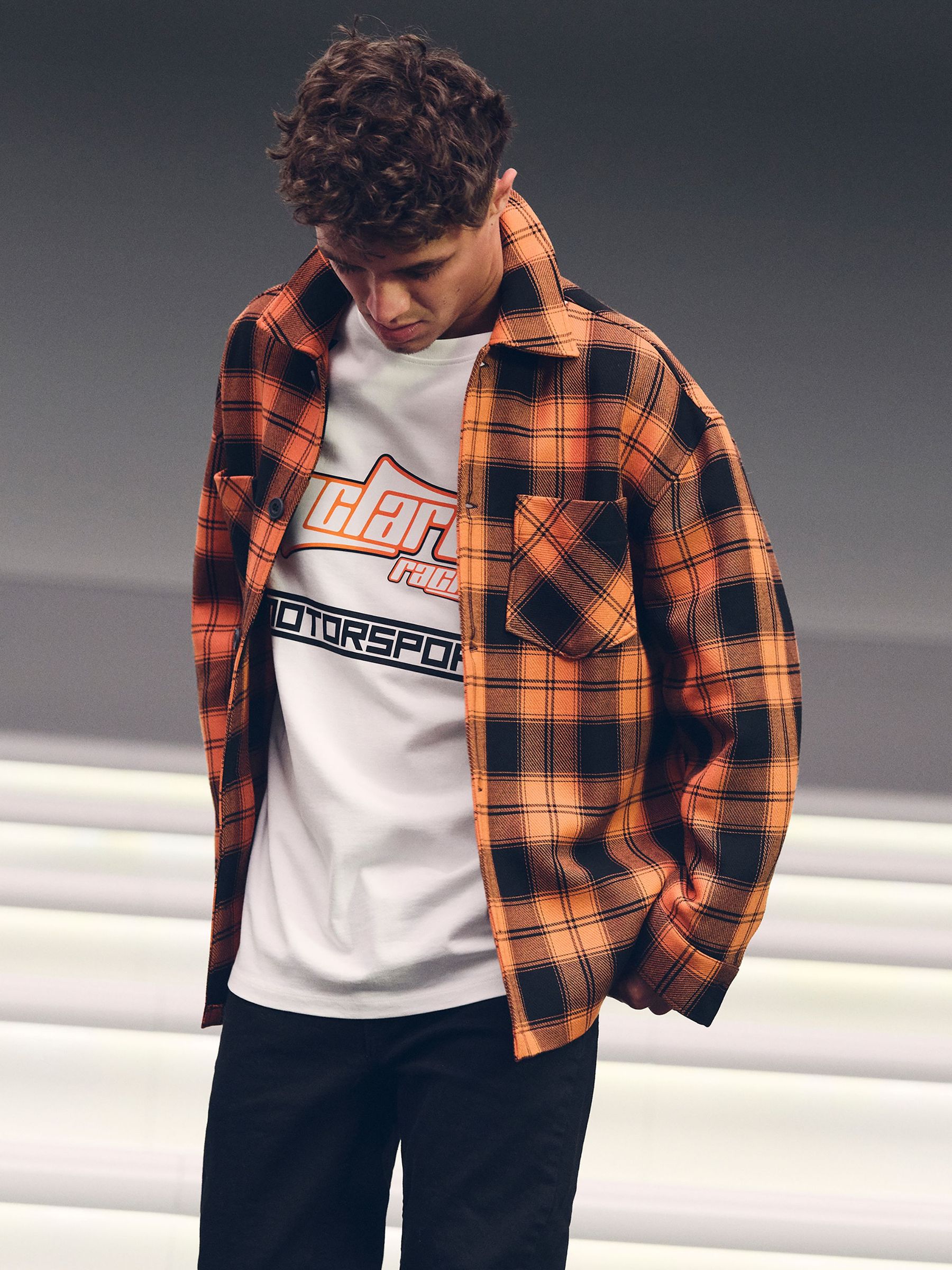McLaren F1 Team Check Logo Overshirt in Papaya Orange/Black (AN6318) | CA$375
