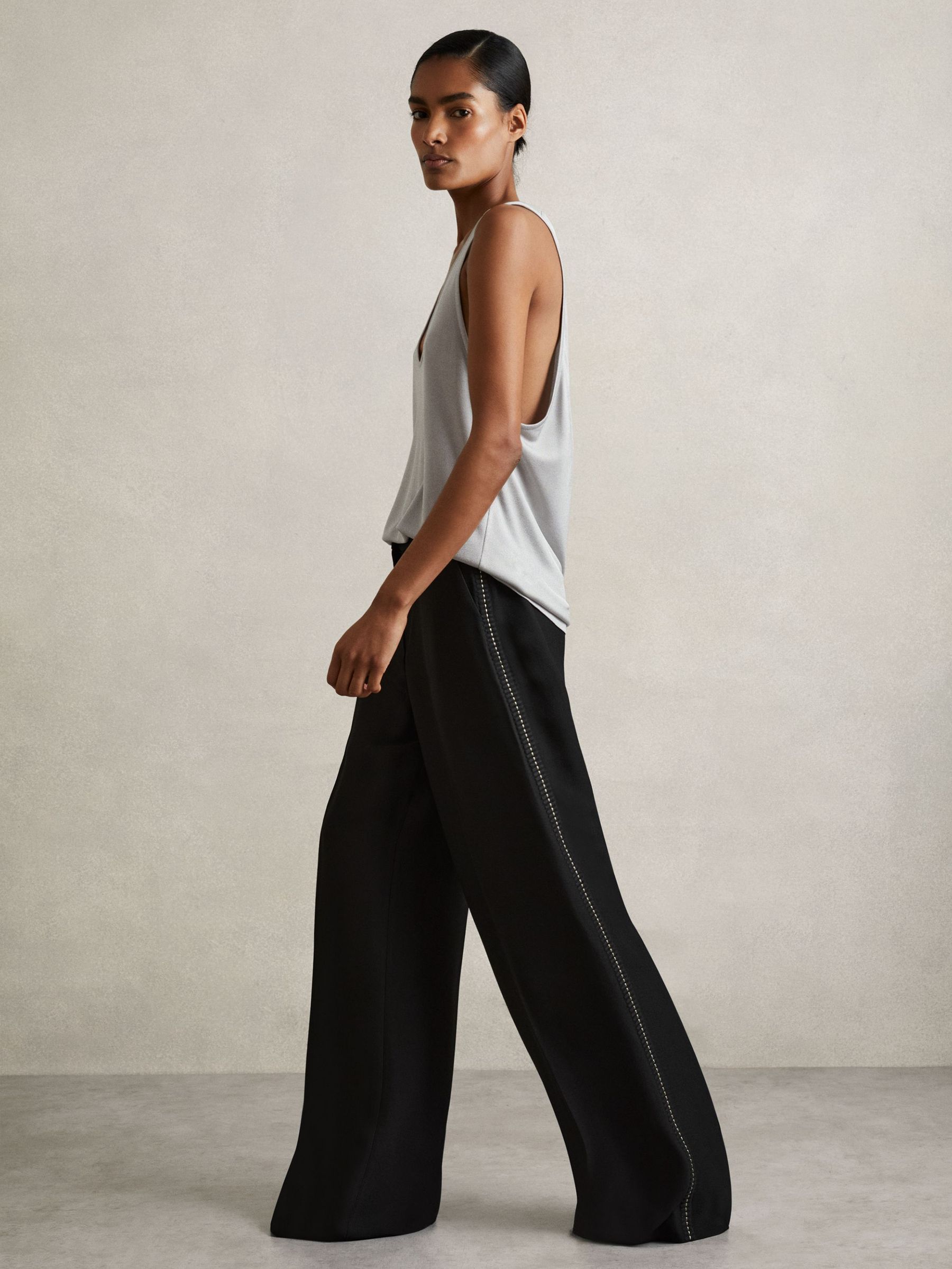 Atelier Crepe Wide-Leg Stitch Trousers in Black (AN6329) | US$620