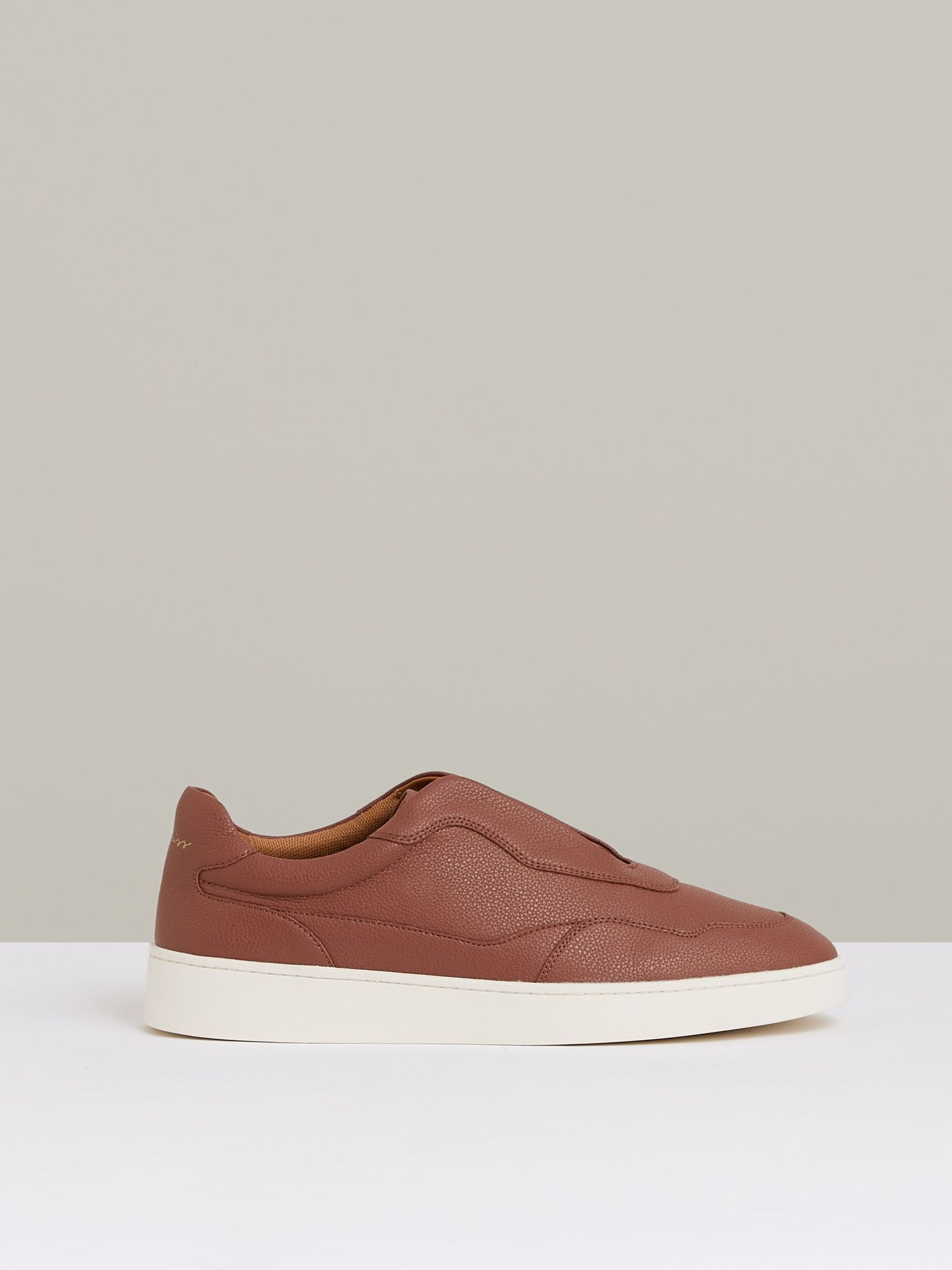 Grained Leather Elasticated Lace Trainers in Terracotta Brown (AN6330) | US$240