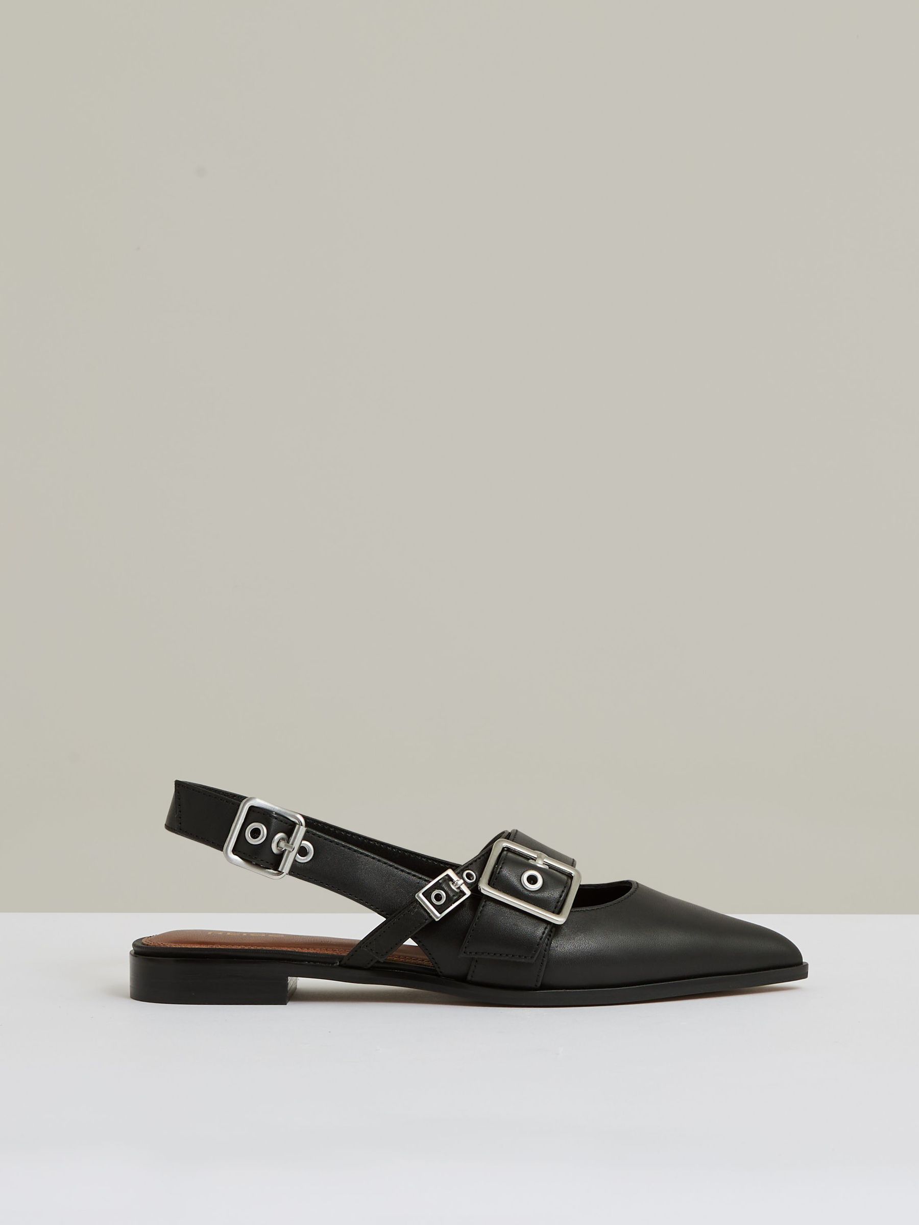 Leather Buckle-Strap Flat Mules in Black (AN6333) | US$290