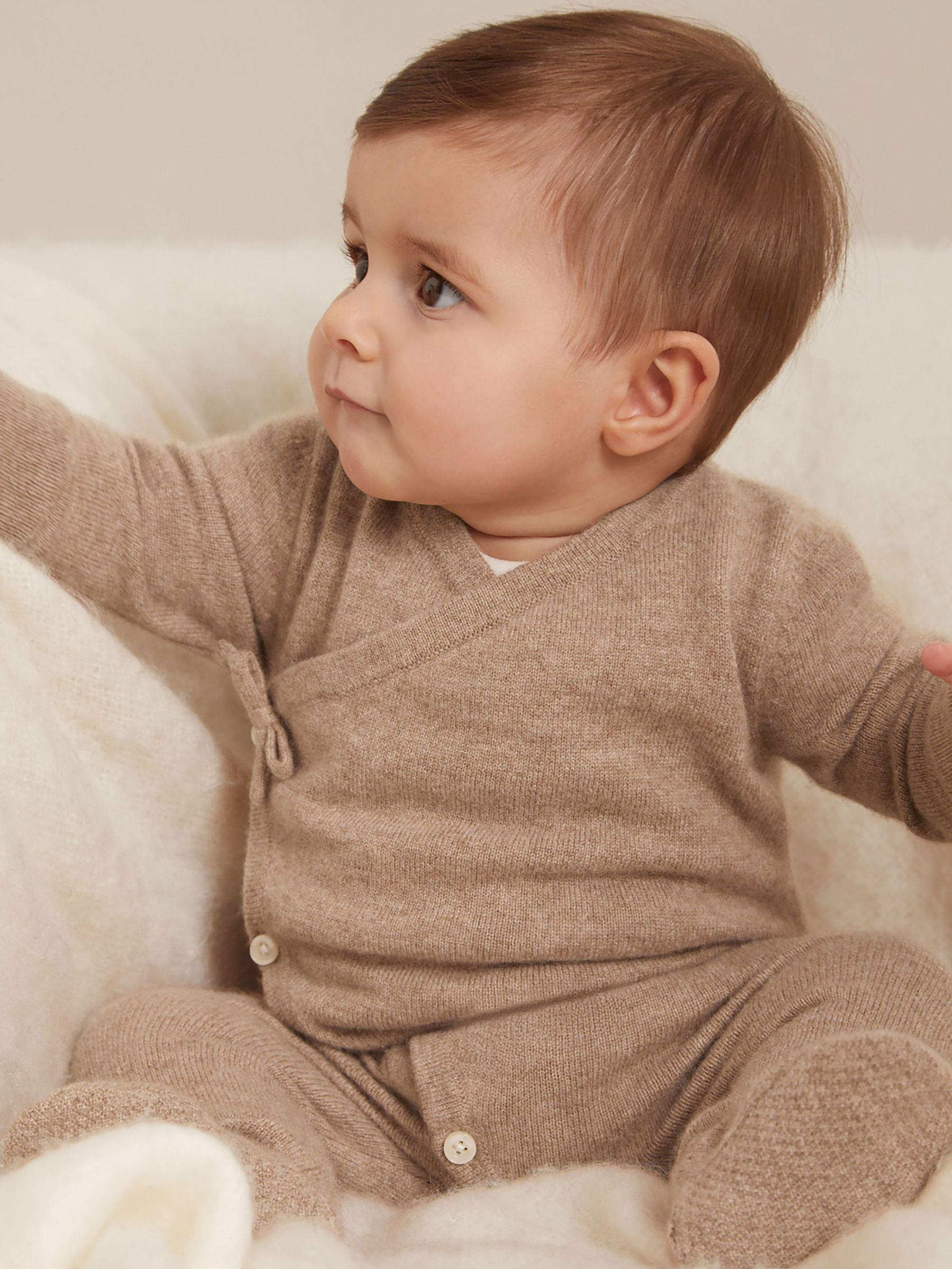 100% Cashmere Wrap-Front Sleepsuit in Taupe (AN7643) | 485 SAR