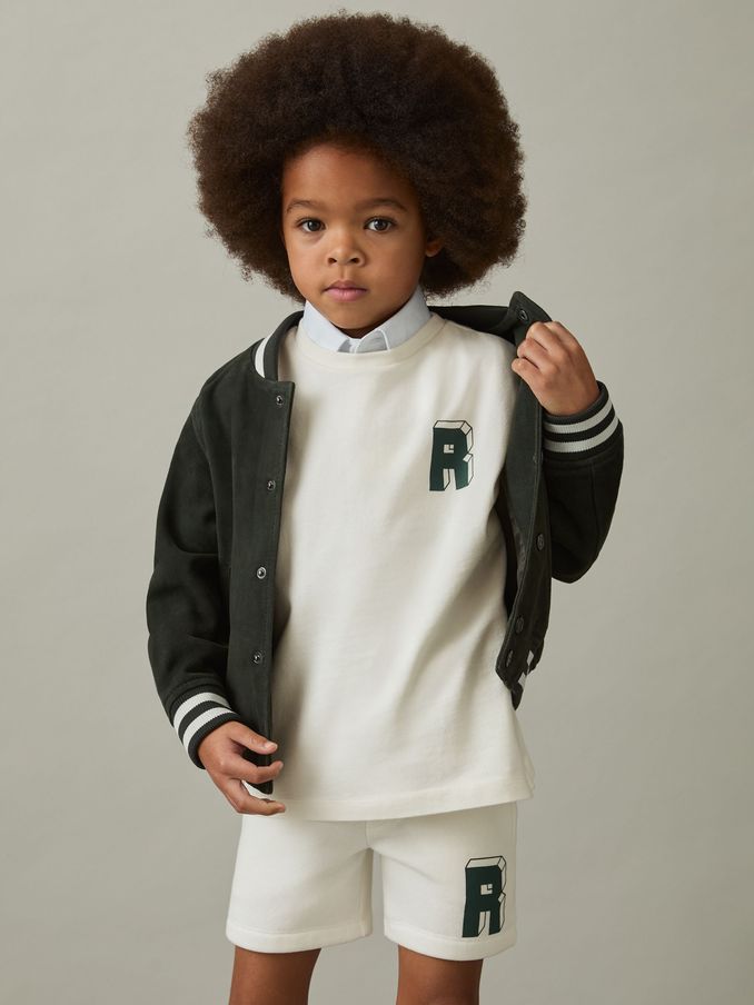 9-13 yrs Cotton Block-Logo Oversized T-Shirt in Off White/Green (AN7823) | €30