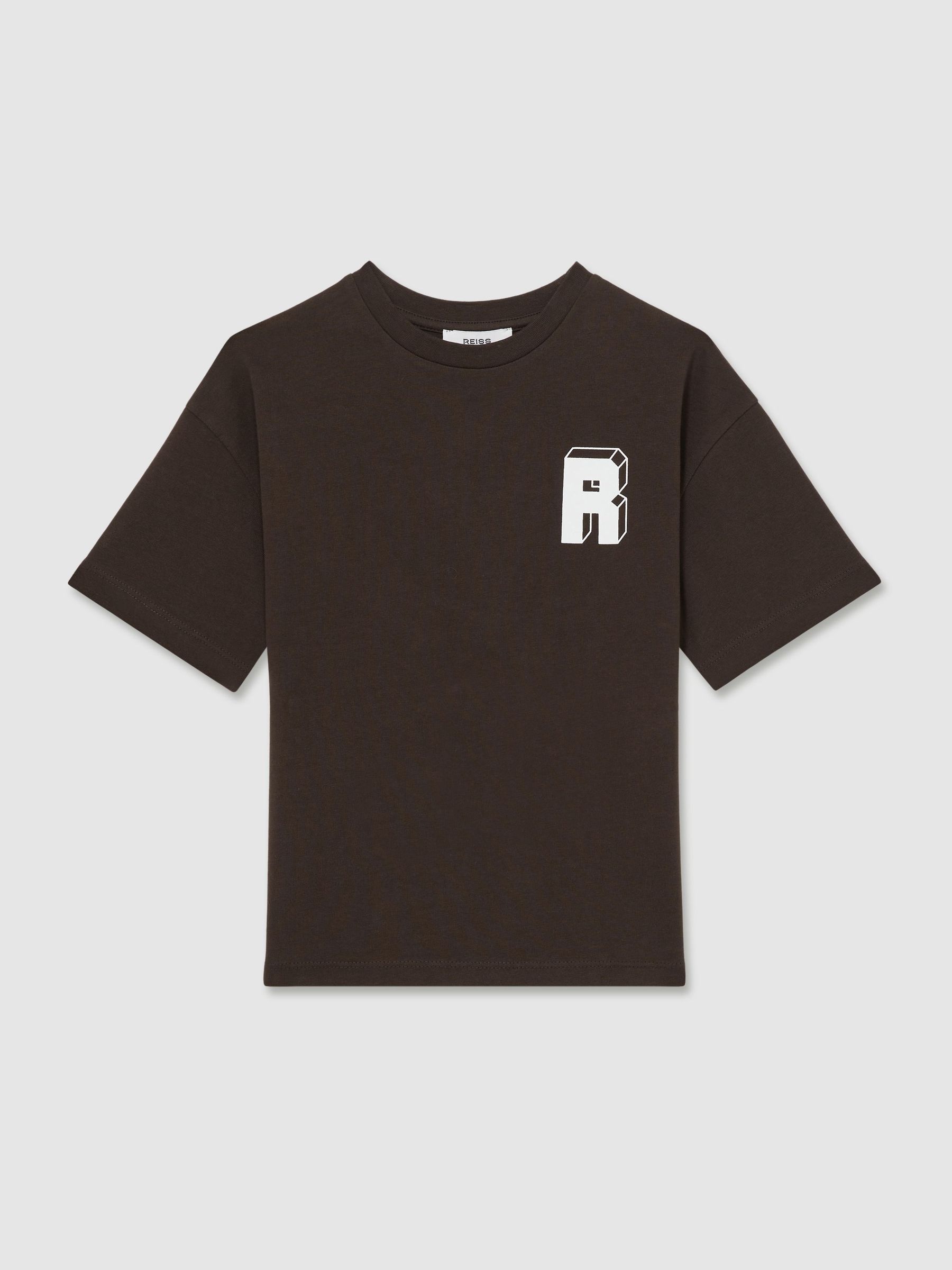 13-14 yrs Cotton Block-Logo Oversized T-Shirt in Chocolate Brown / Off White (AN7825) | €35