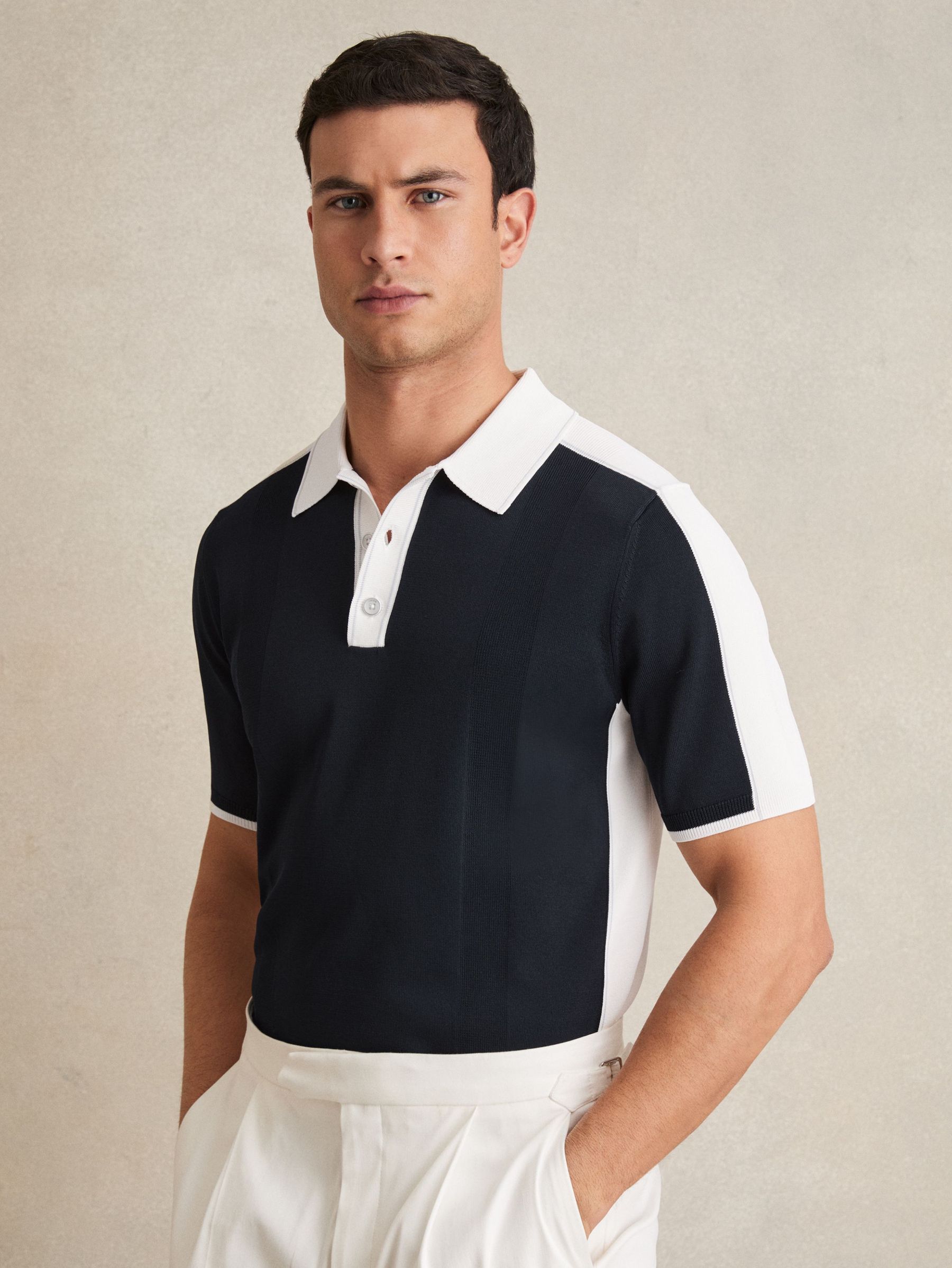 Colour-Block Knit Polo Shirt in Navy/White (AN7830) | €145