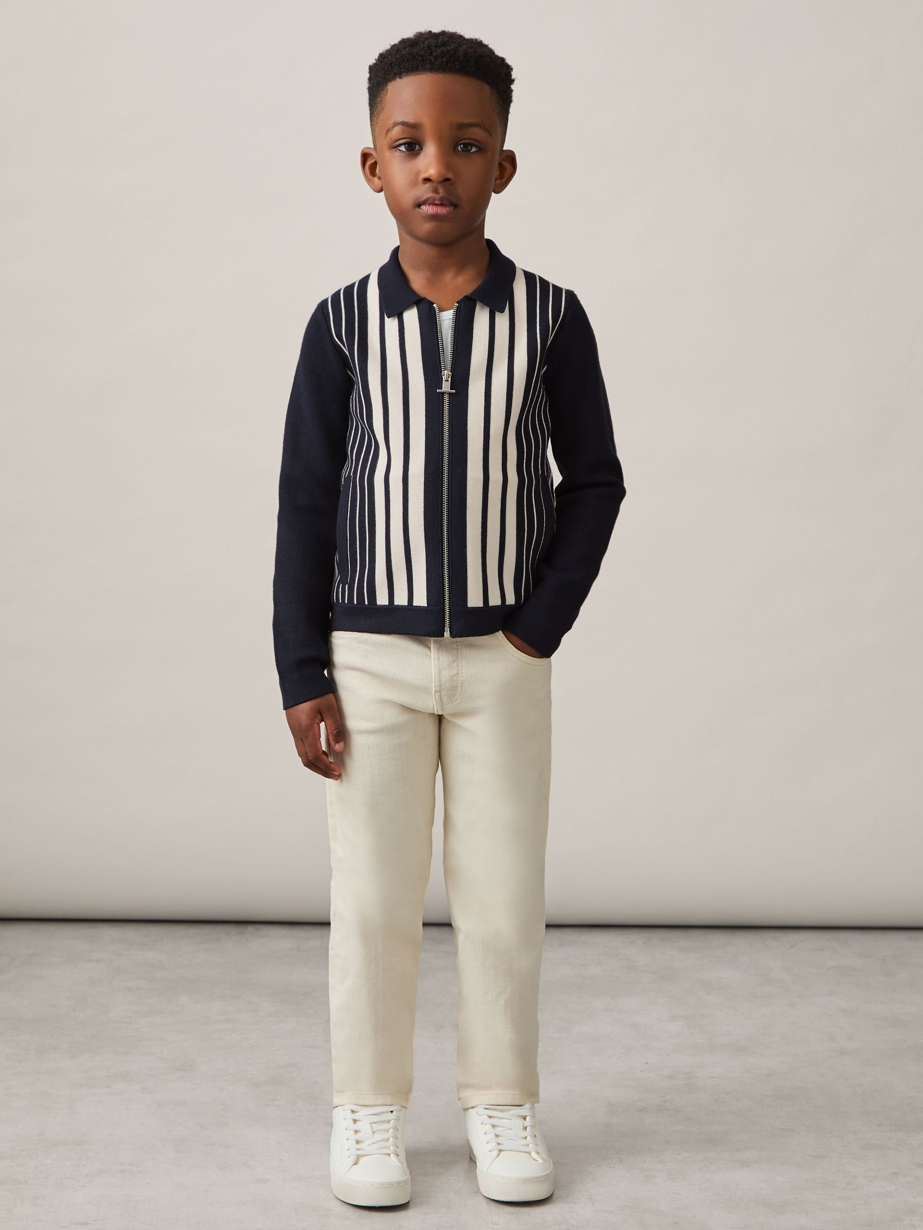 Striped Zip-Through Knit Overshirt in Navy/White (AN7831) | 75 €