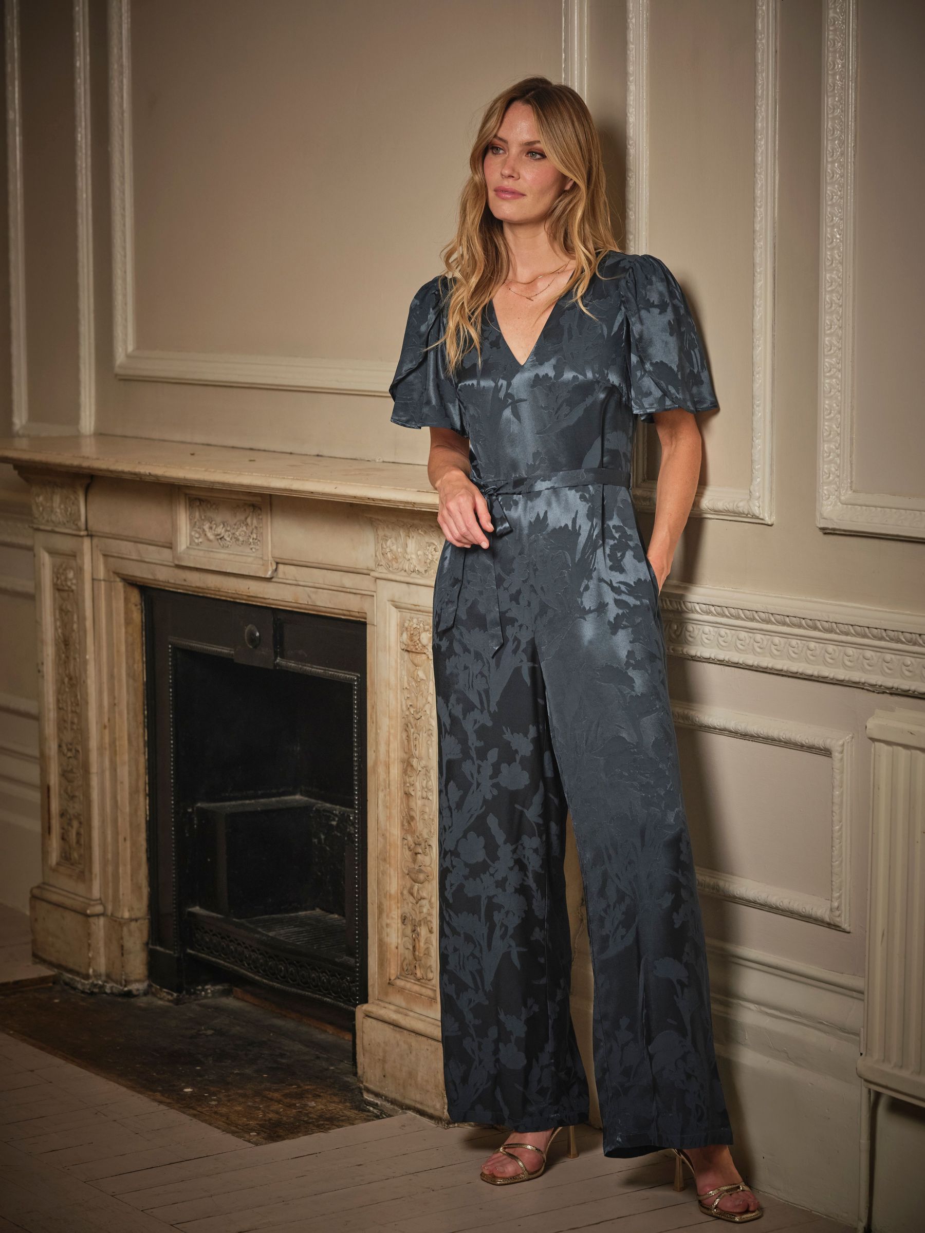 Azalea Dark Navy Regular Jacquard Jumpsuit (AN8889) | $171