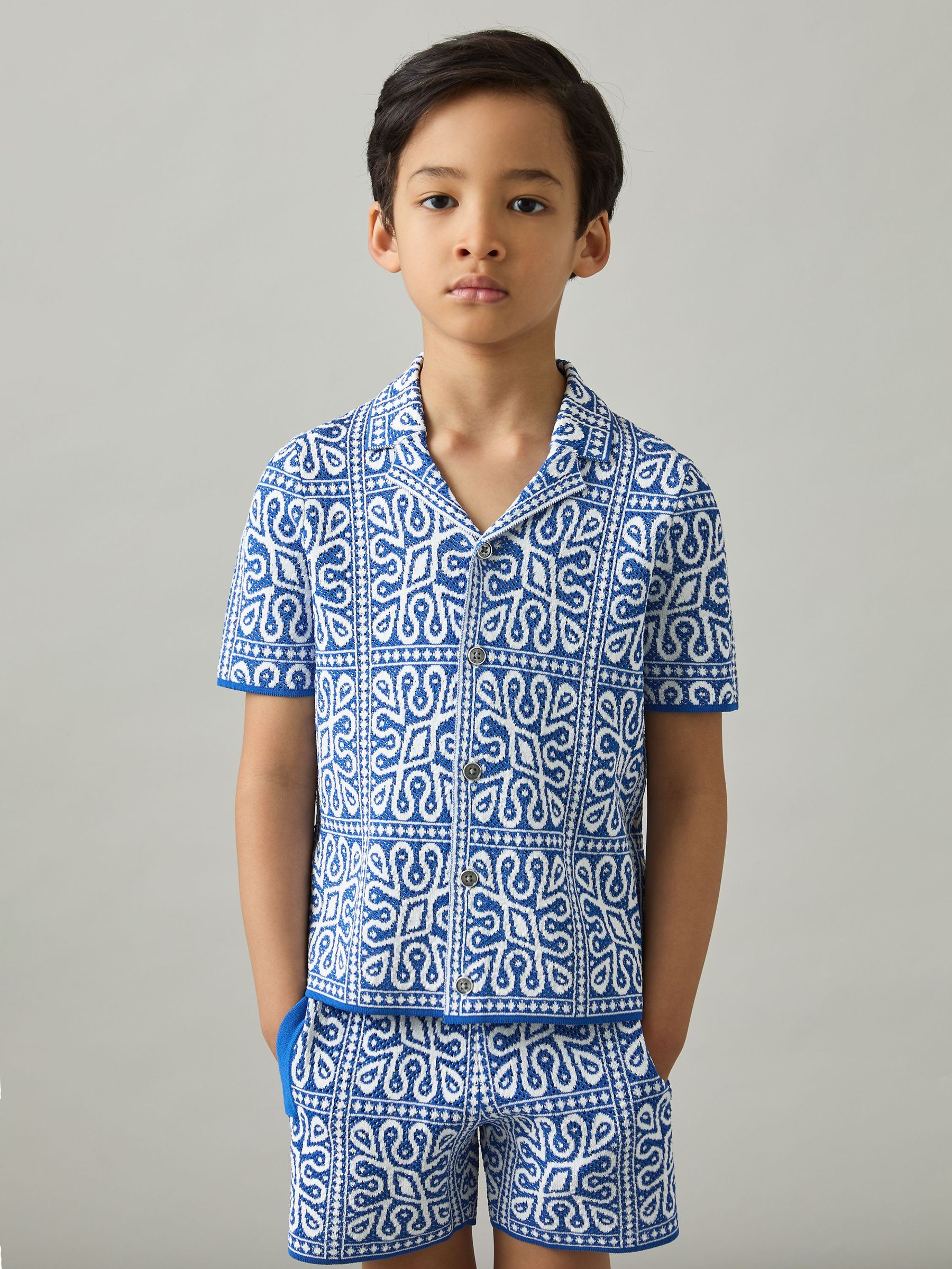 3-9 yrs Tile Pattern Knit Shirt in Blue/White (AP0237) | US$70