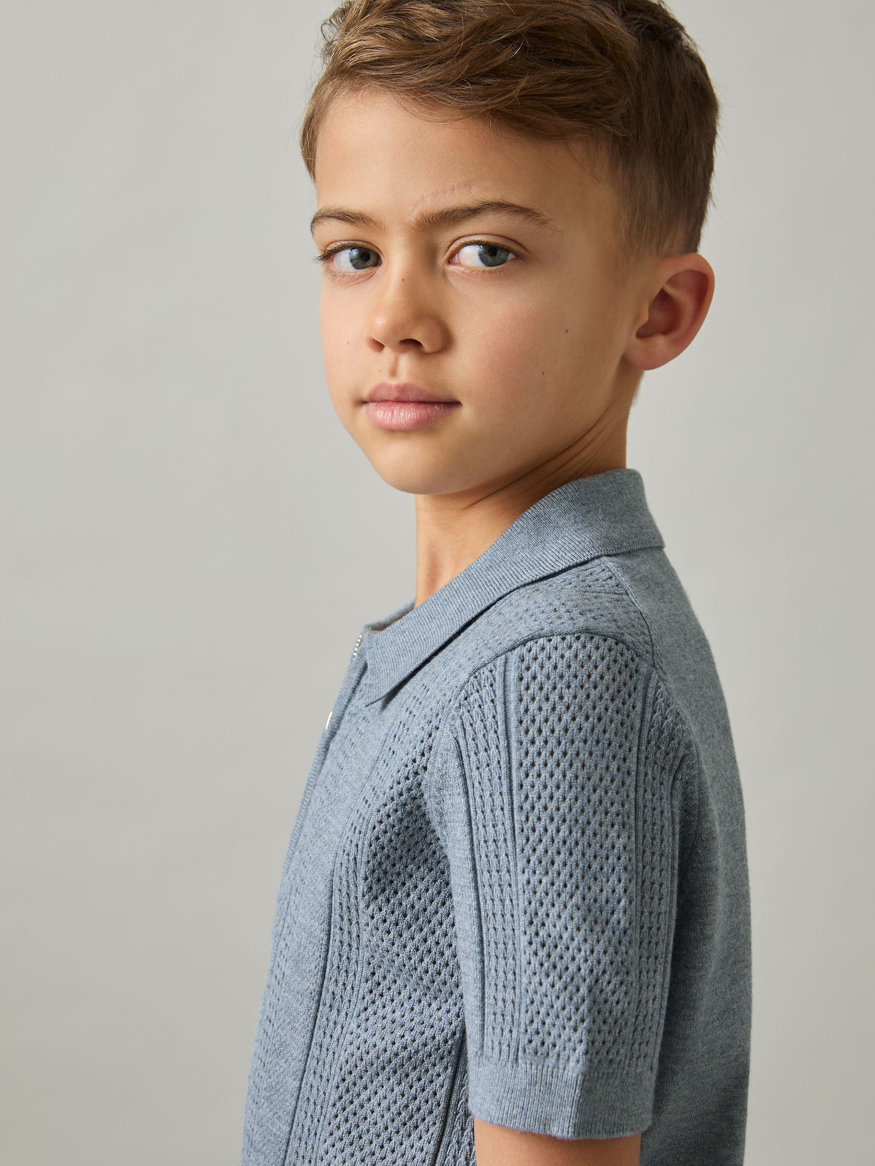 3-9 yrs Textured-Knit Half-Zip Polo Shirt in Airforce Blue (AP0258) | US$60