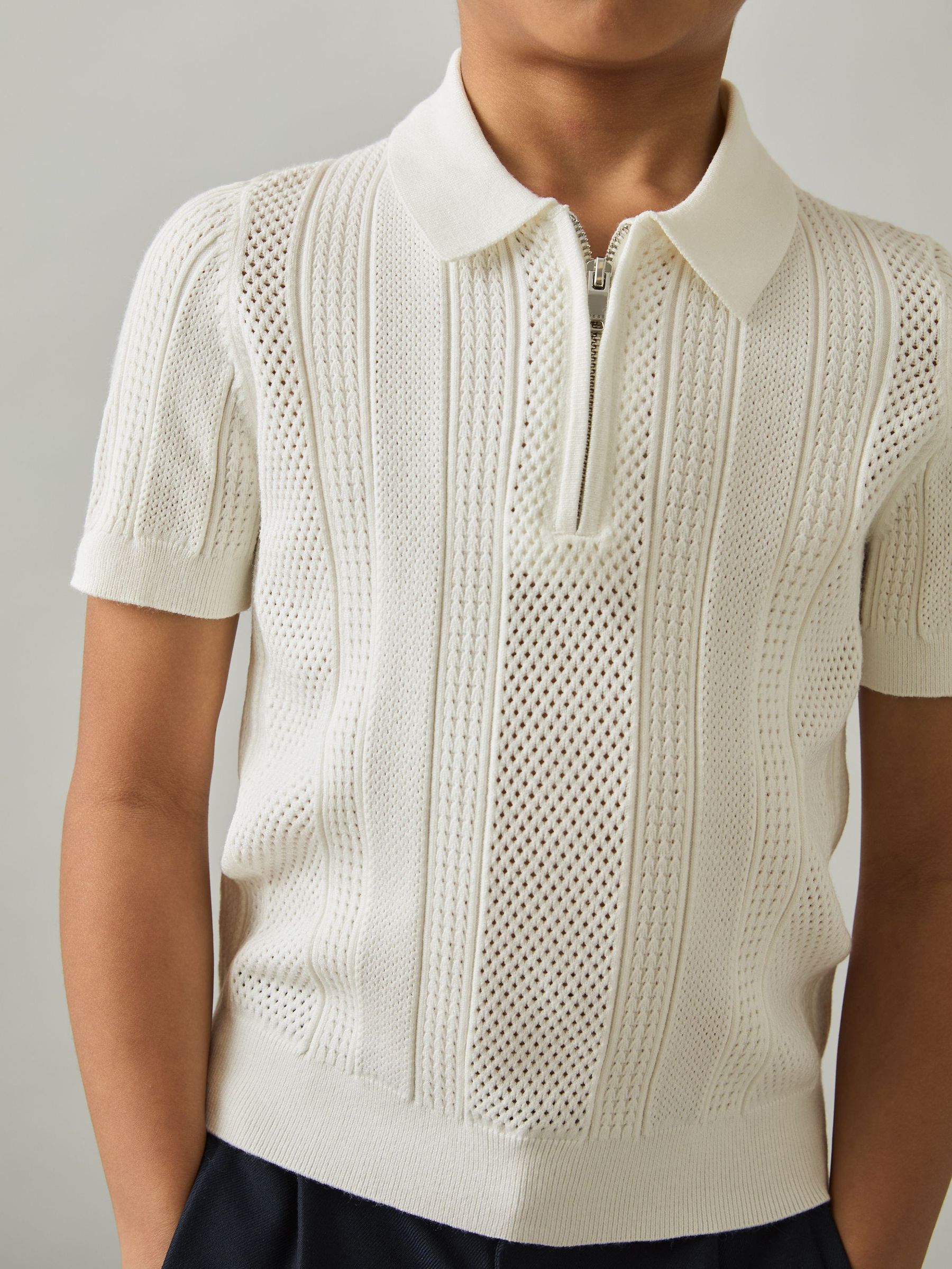 3-9 yrs Textured-Knit Half-Zip Polo Shirt in Optic White (AP0259) | €55
