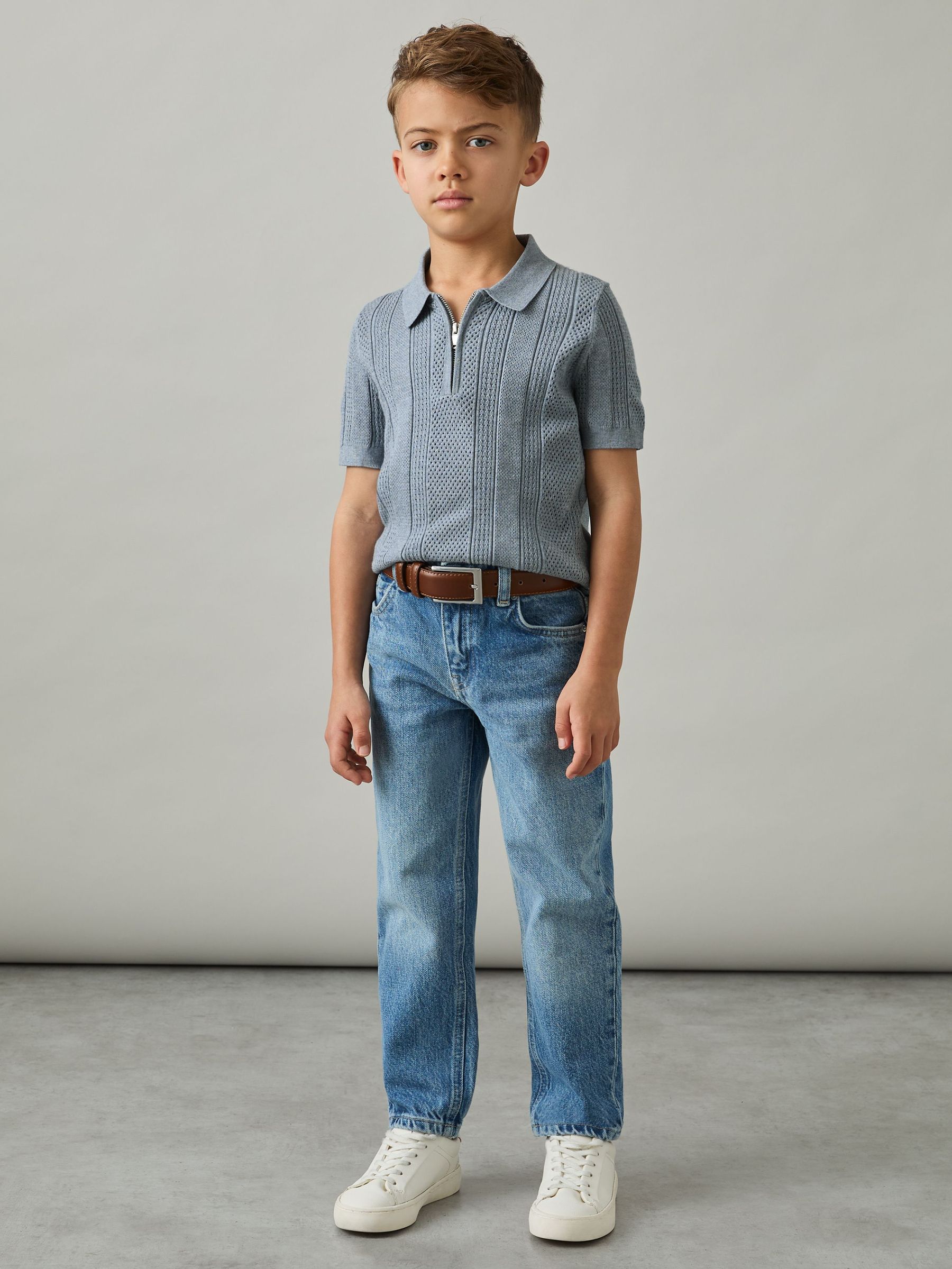 9-13 yrs Textured-Knit Half-Zip Polo Shirt in Airforce Blue (AP0261) | 60 €