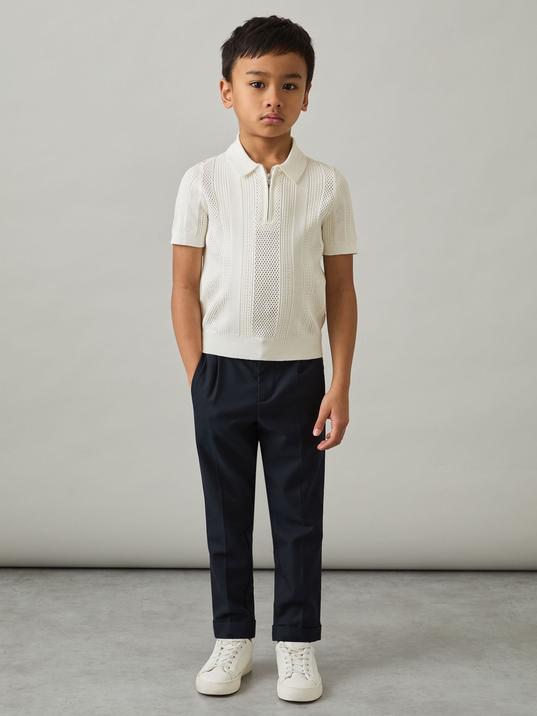 Textured-Knit Half-Zip Polo Shirt in Optic White (AP0266) | €60