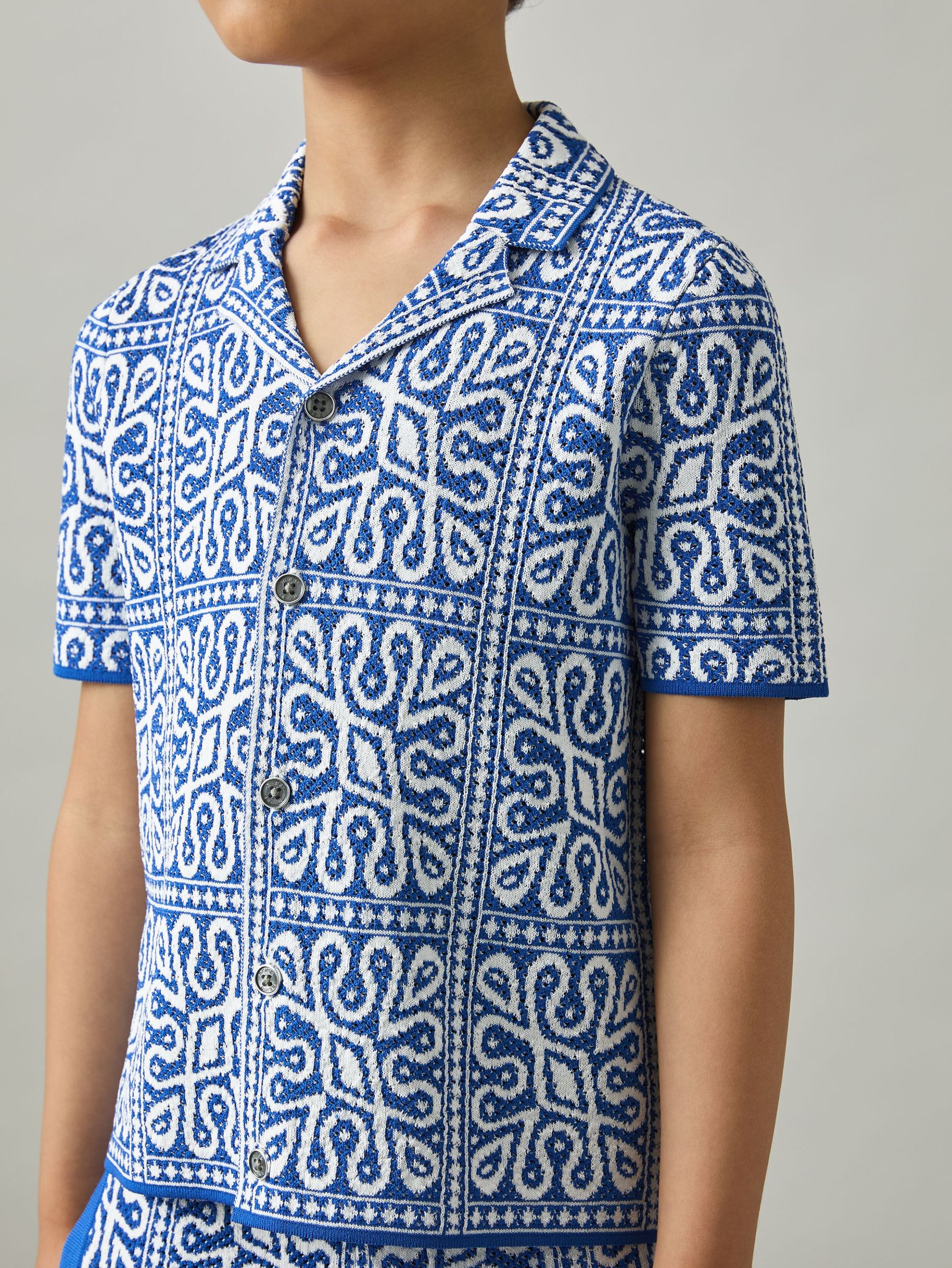 9-13 yrs Tile Pattern Knit Shirt in Blue/White (AP0268) | 65 €