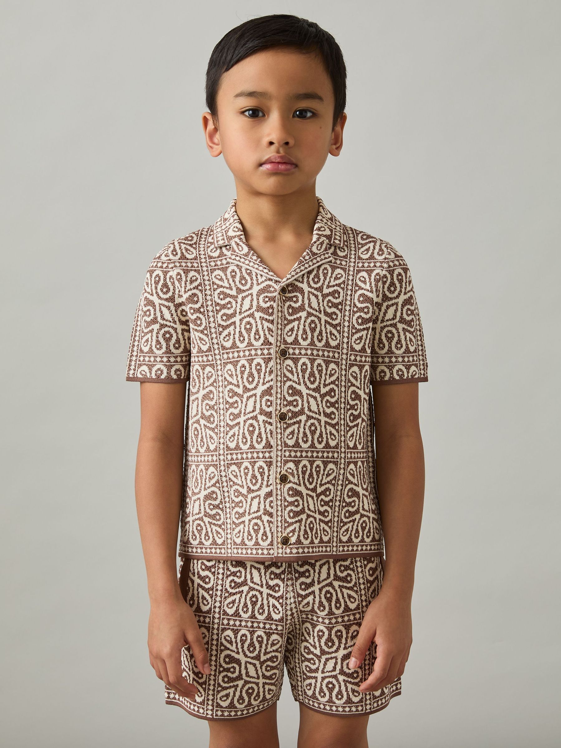3-9 yrs Tile Pattern Knit Shirt in Brown/Off White (AP0282) | €60