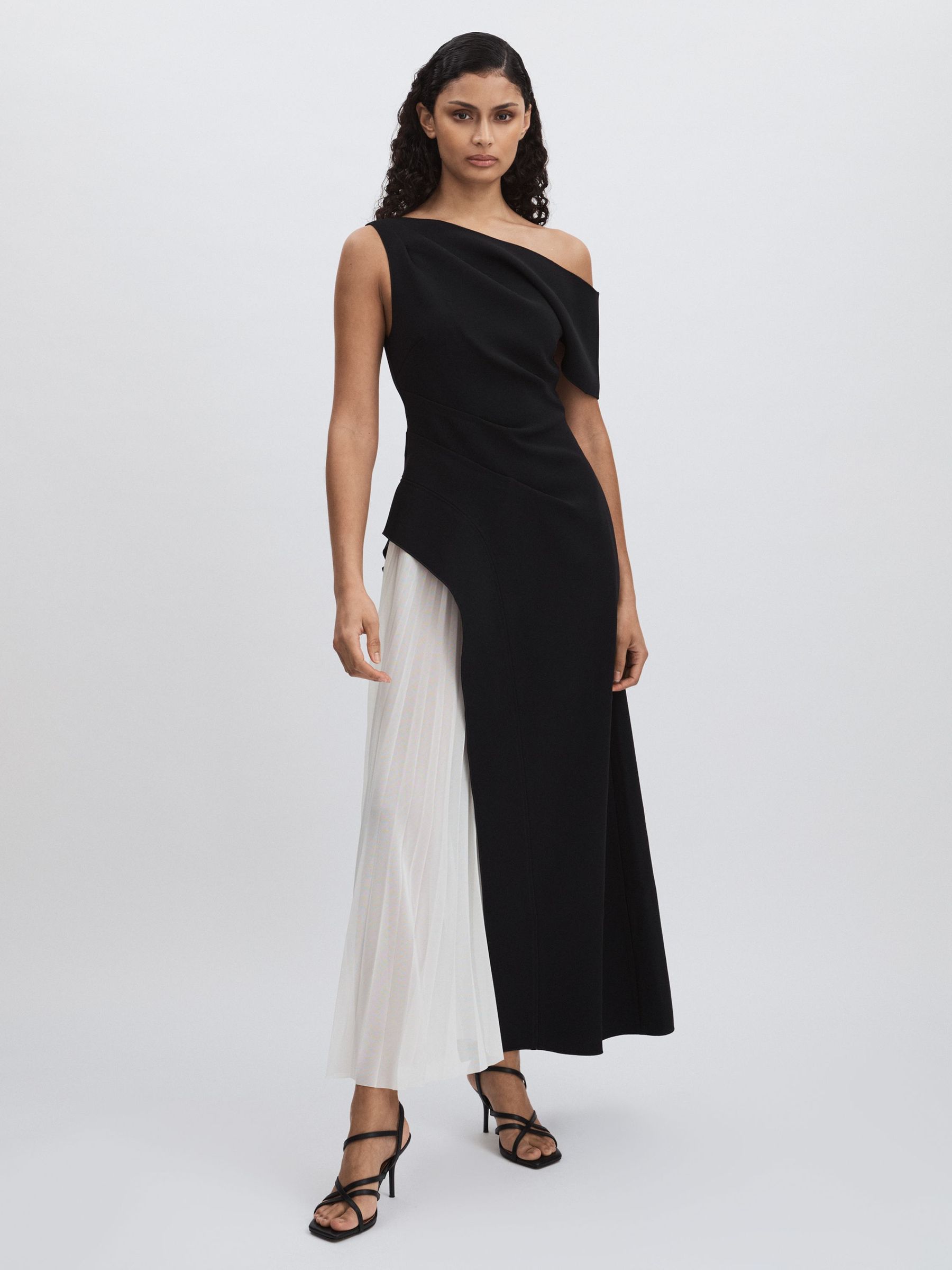 Sudden Midi Dress with Contrast Skirt in Black/Cream (AP0298) | US$1,160
