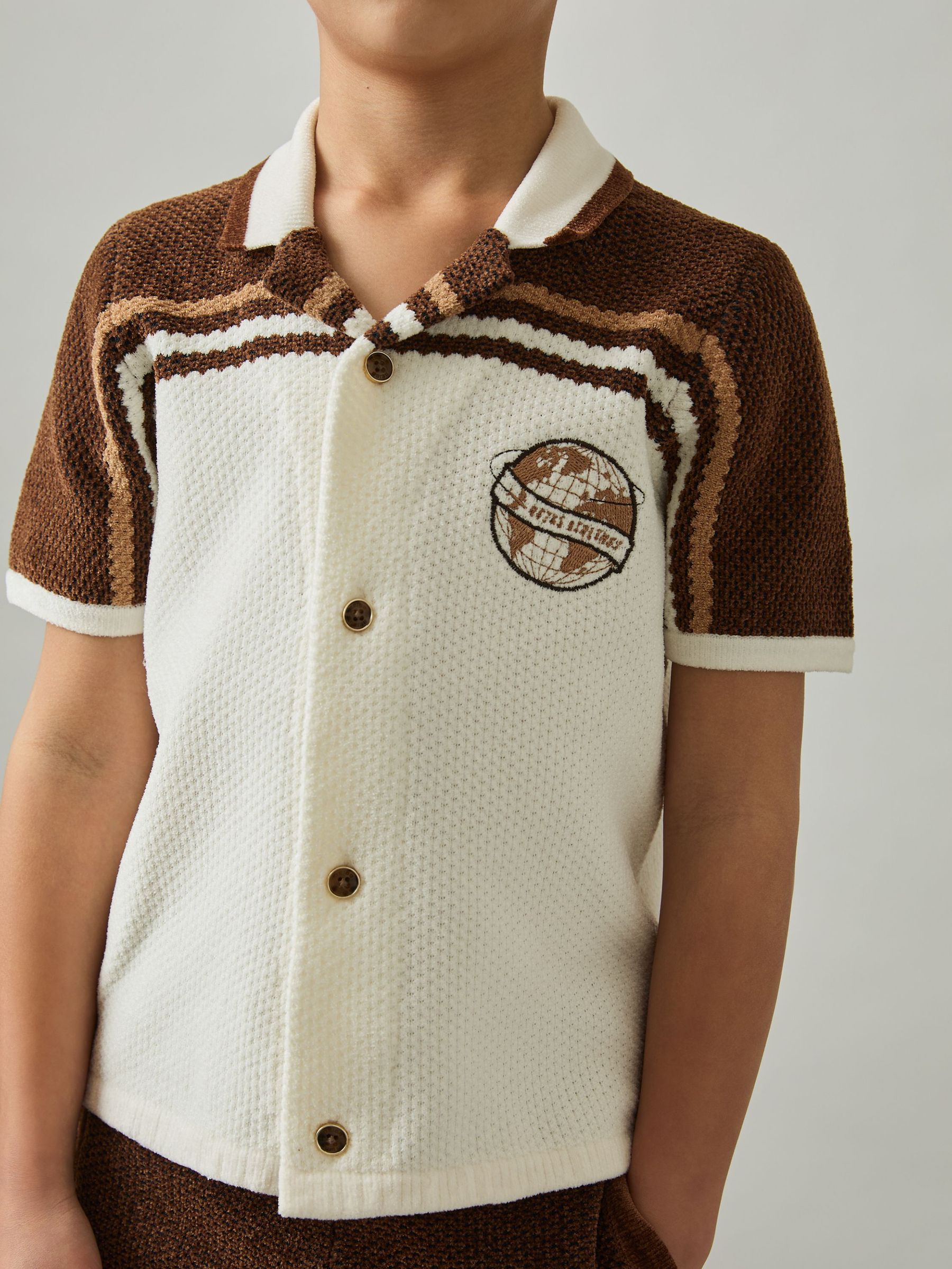 Chenille Airlines Embroidery Shirt in Brown/Taupe Brown/White (AP0302) | US$70